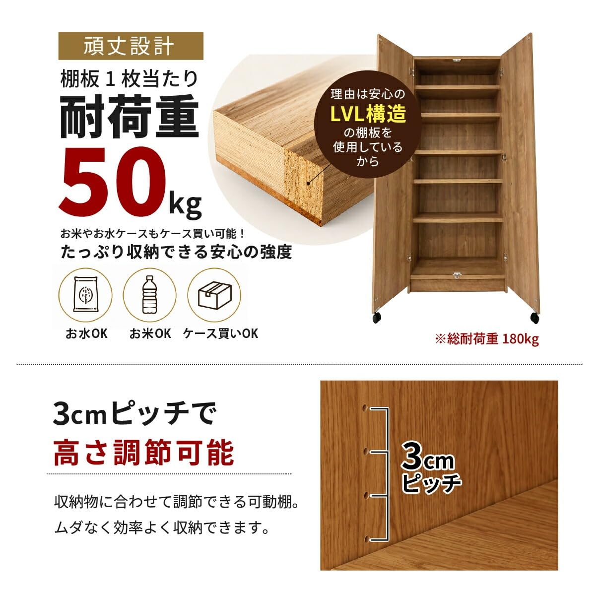 Amazon｜MiHAMAの家具 キッチンストッカー 頑丈 スリムなのに大容量