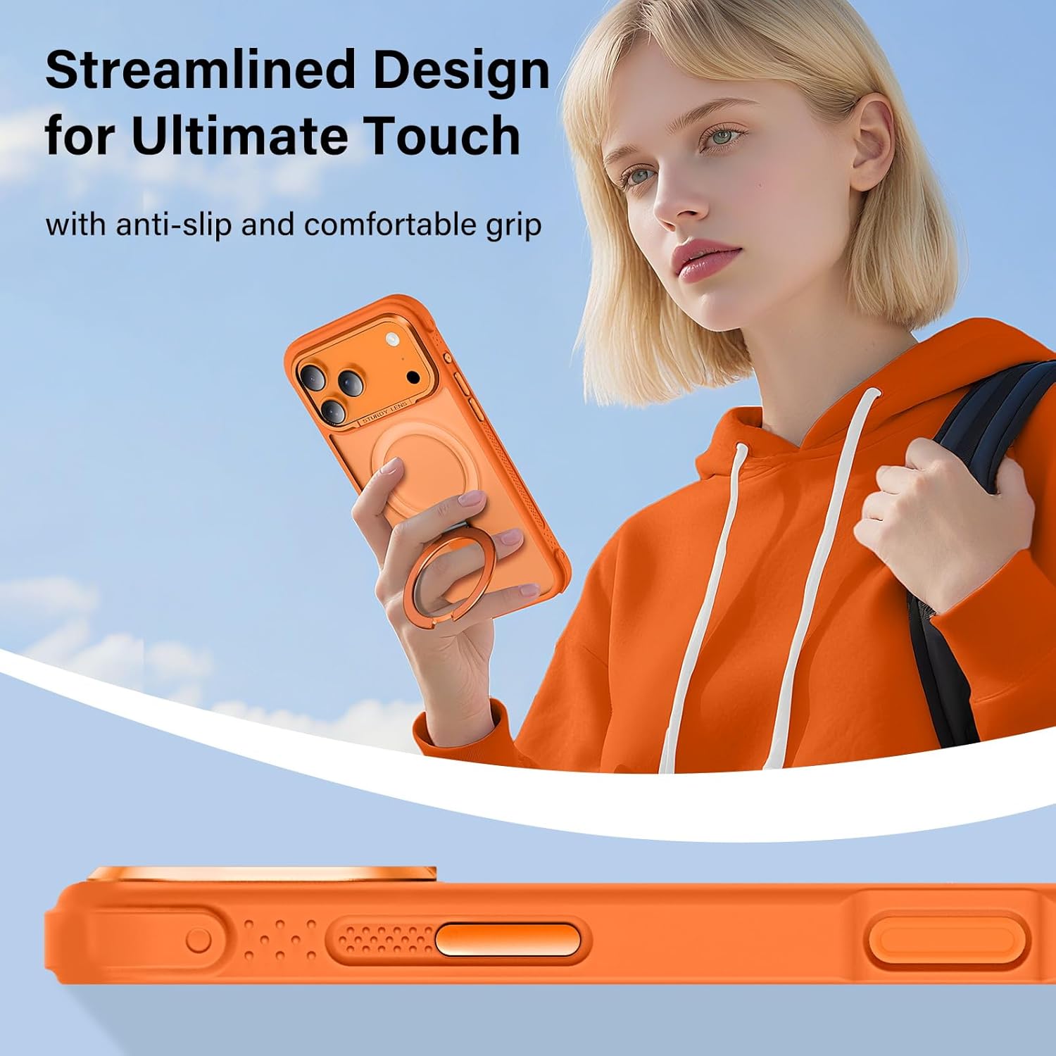 Designed for iPhone 17 Pro Max Case with Magnetic Stand, [Military Drop Protection][Great Grip Feeling] Matte Translucent Back Slim Shockproof Phone Cover for iPhone 17 Pro Max 6.9", Orange