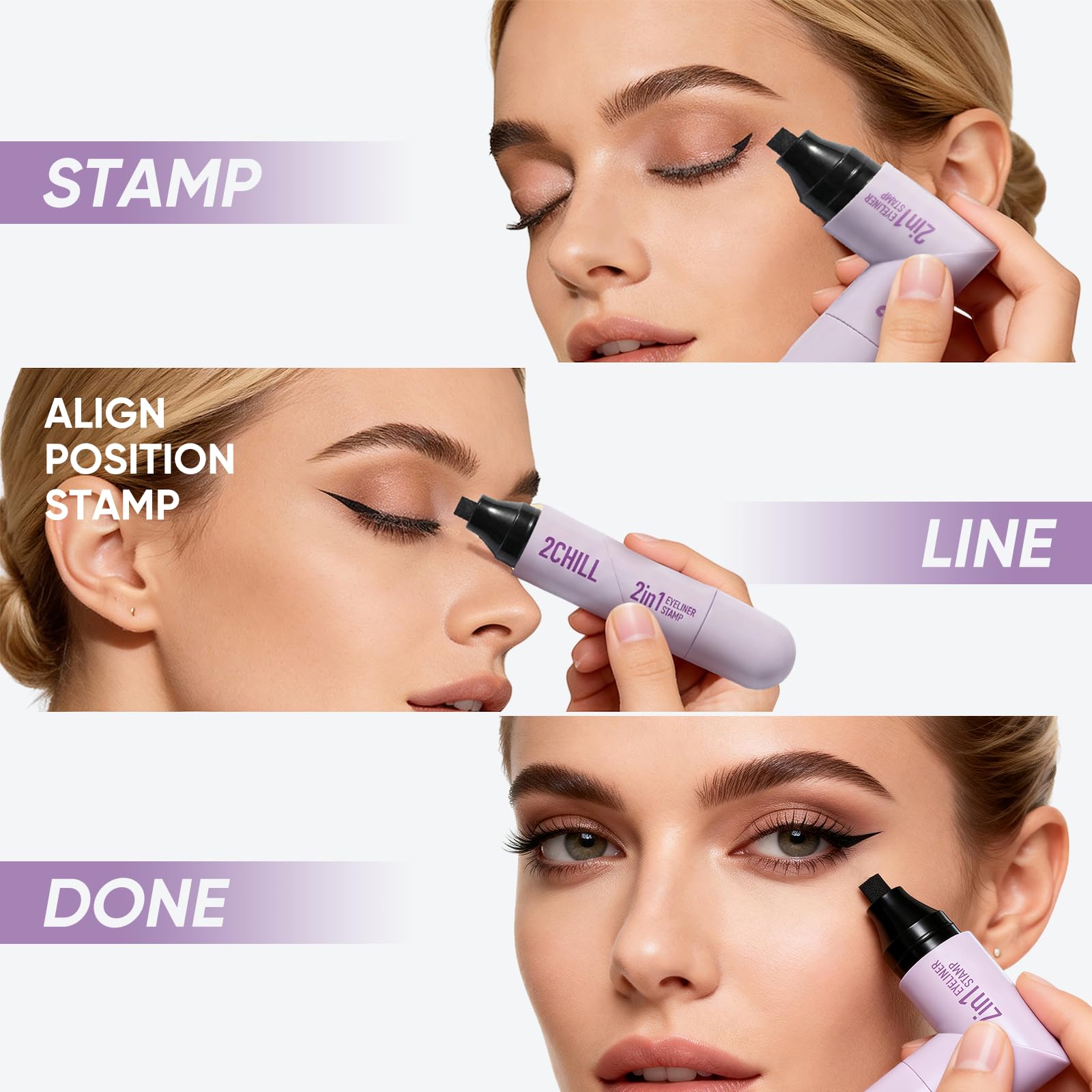 2CHILL 2-Pack de sellos giratorios para eyeliner, resistente al agua y al sudor, de secado rápido, de larga duración, acabado mate, maquillaje de ojos fácil para principiantes, cosmética (negro + — view 6