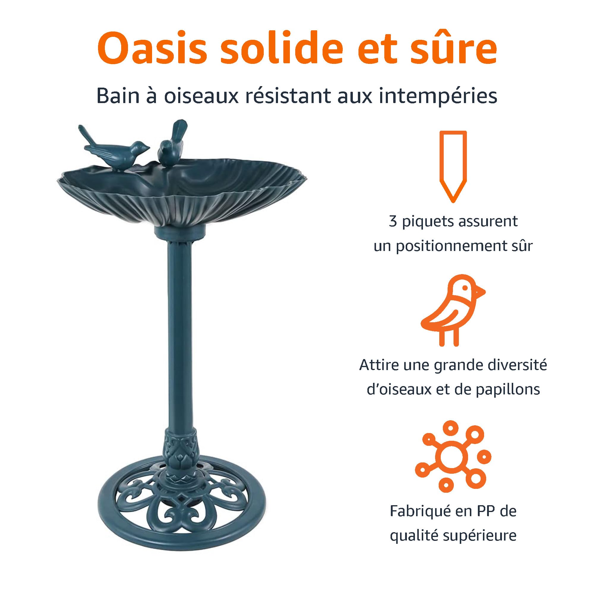 Amazon Basics Bain d’oiseau, 81 cm, Vert, Matériau PP de haute qualité