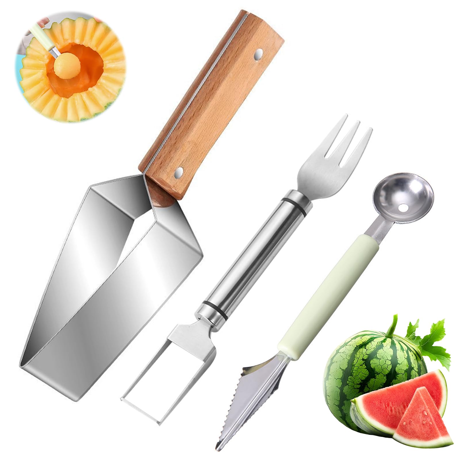 Durdiiy 3PCS Stainless Steel Watermelon Cutter Slicer Tool Set