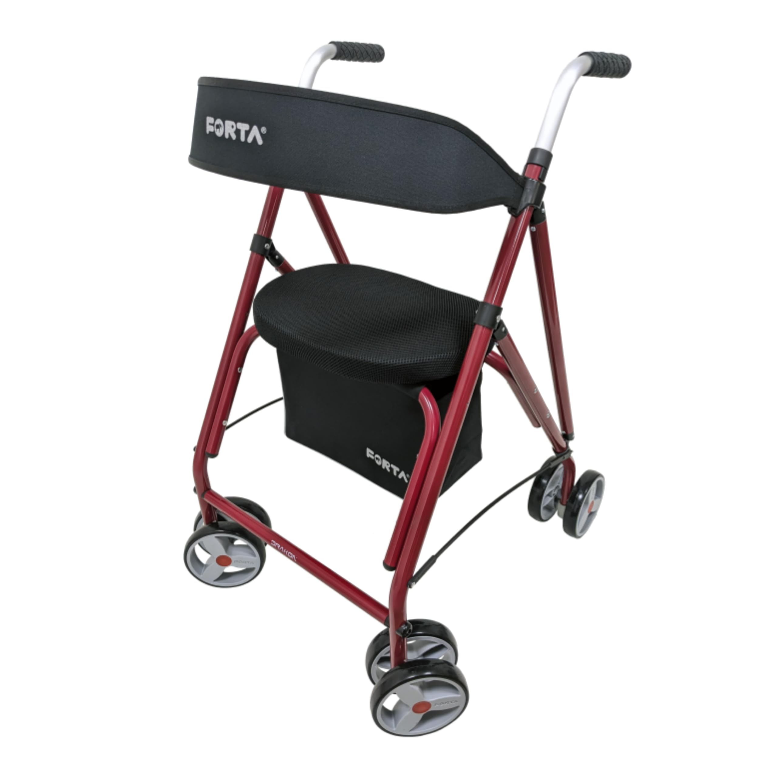 Forta Drakon 1 - Andador Ligero y Plegable Para Personas Mayores - Andador Con Asiento, Para Uso Exterior, Soporta Hasta 130 kg (Rojo)