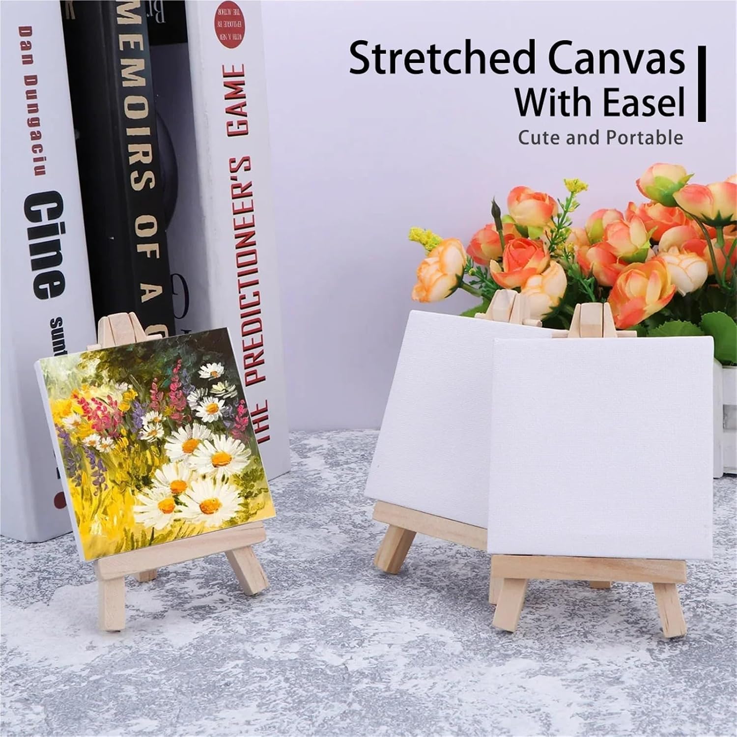 Sturdy 6/12/20pcs Mini Canvas and Easel Set Panels Wood Easels Drawing Oil Painting and DIY Graffiti(20pcs)