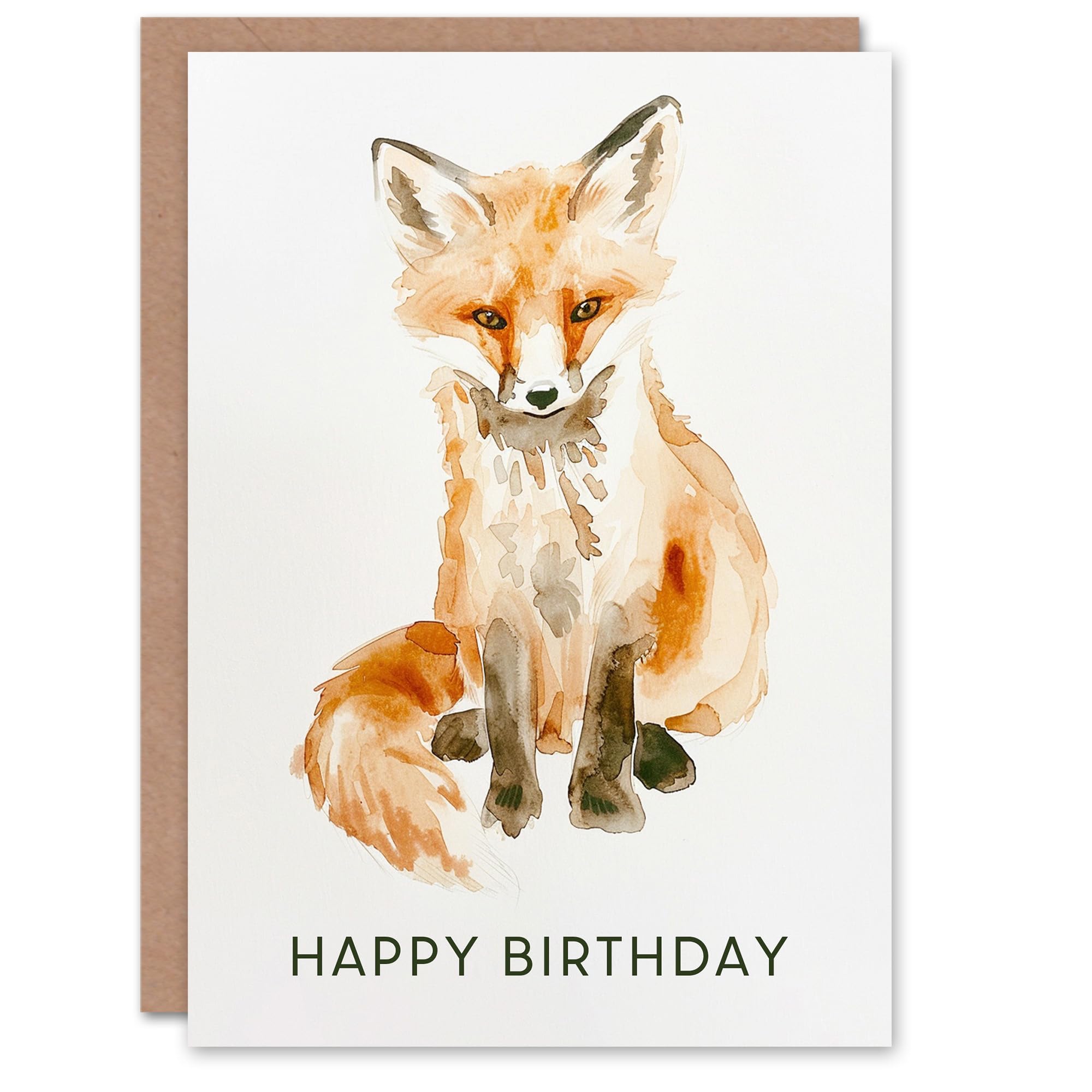 Artery8 Baby Red Fox Bright Soft Watercolour Animal Cub Blank For Him Or Her Art Birthday Card
