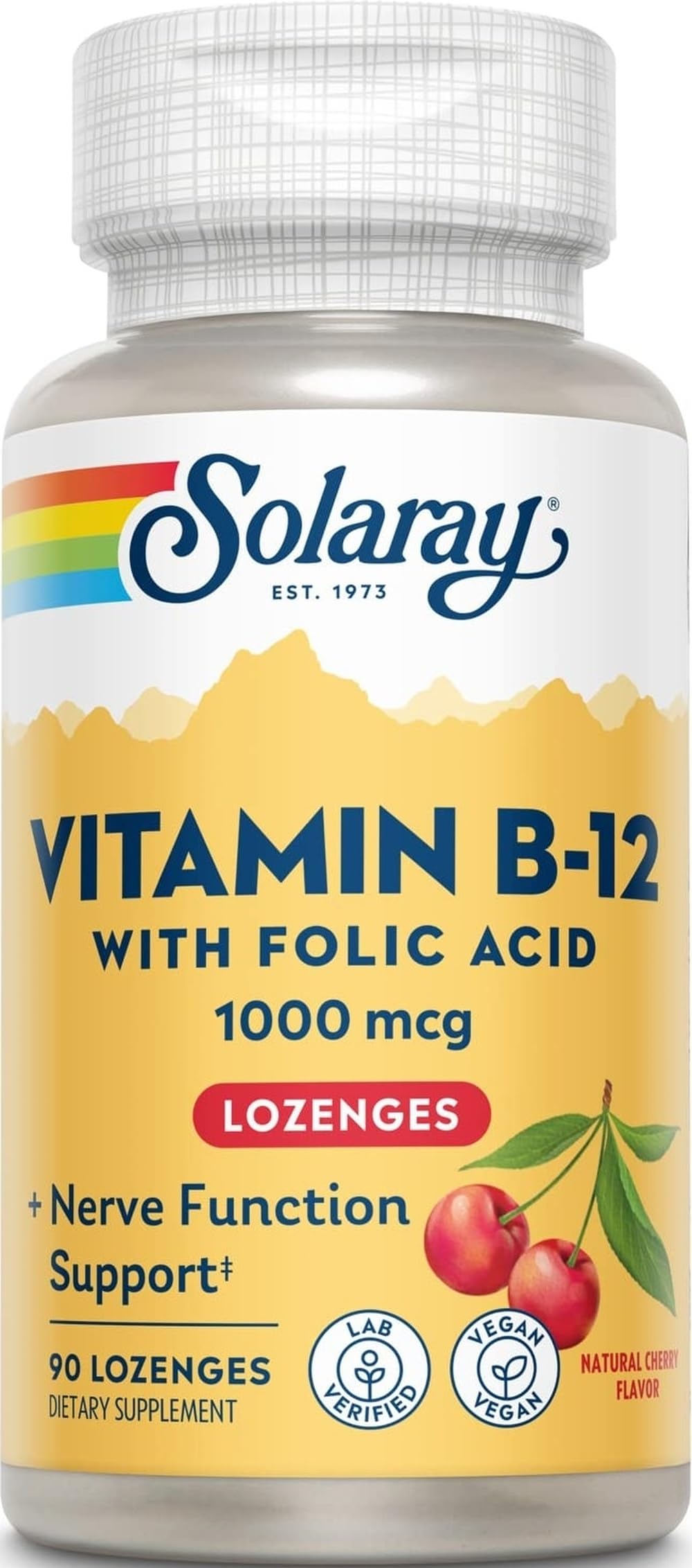 Solaray Vitamin B-12 1000mcg Lozenges, Natural Cherry Flavor, 90 Count