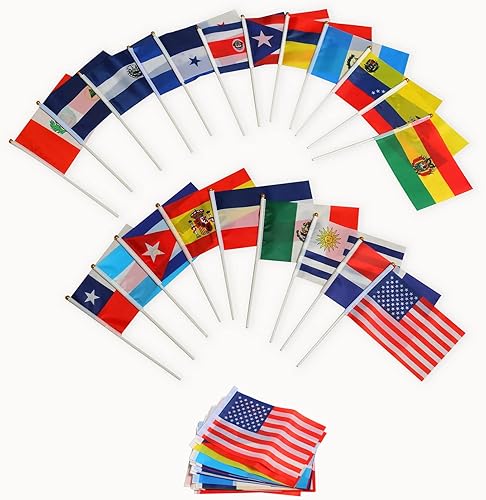 América Latina 21 países palo bandera pequeña mini mano redonda superior en palo Habla español Herencia Hispano Mes hispano para banderas de aula