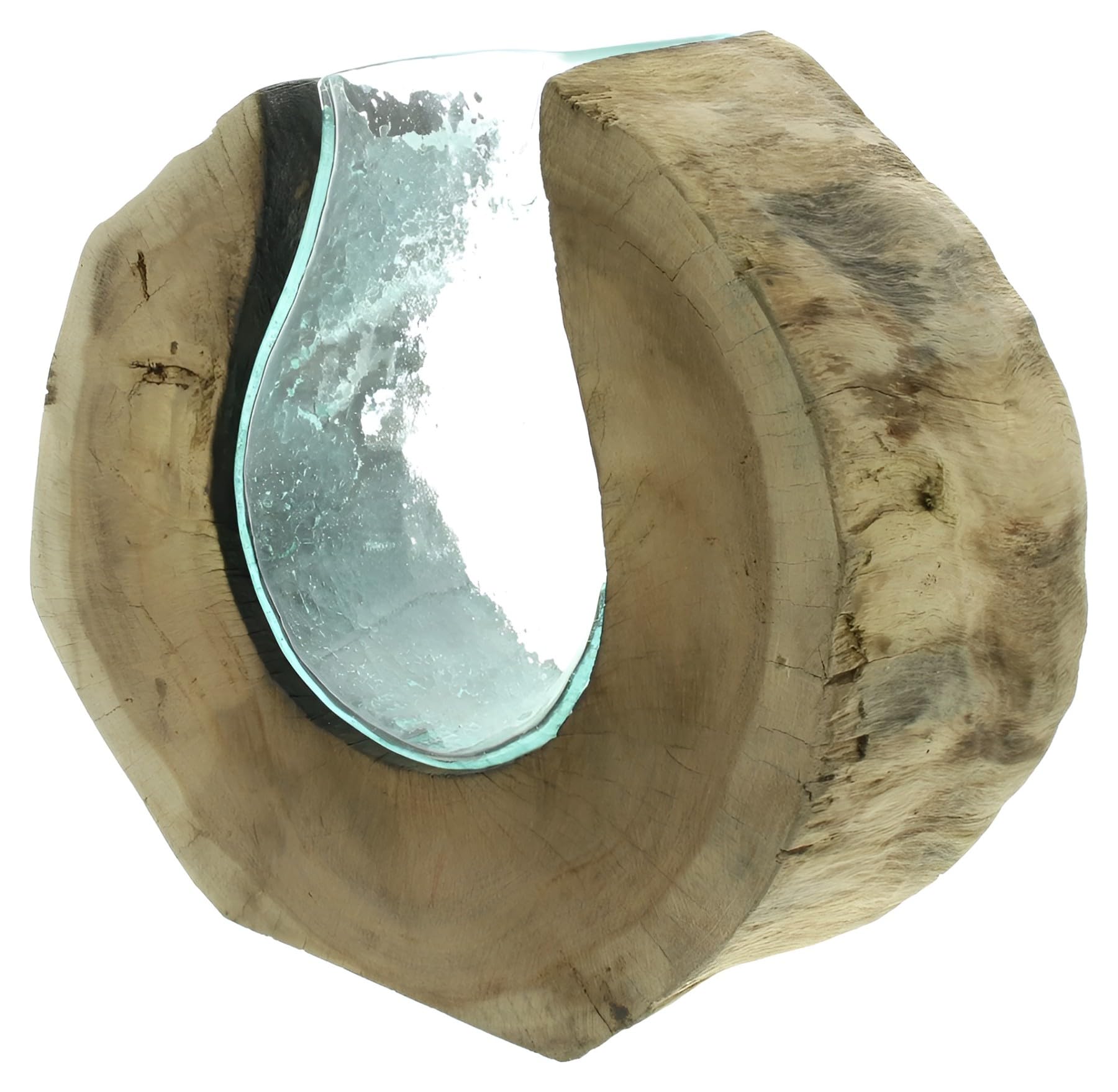 Dekoleidenschaft Vase Wurzelholz aus Holz & Glas, balinesische Handwerkskunst, Glasvase in Holzscheibe, Blumenvase