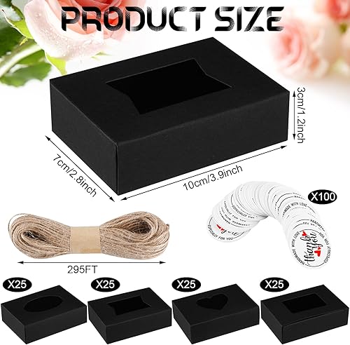 Miniatura 2 de Kosiz 100 cajas de jabón Kraft para jabón casero con ventanas transparentes de 3.9 x 2.8 x 1.2 pulgadas, suministros vacíos para hacer jabón,