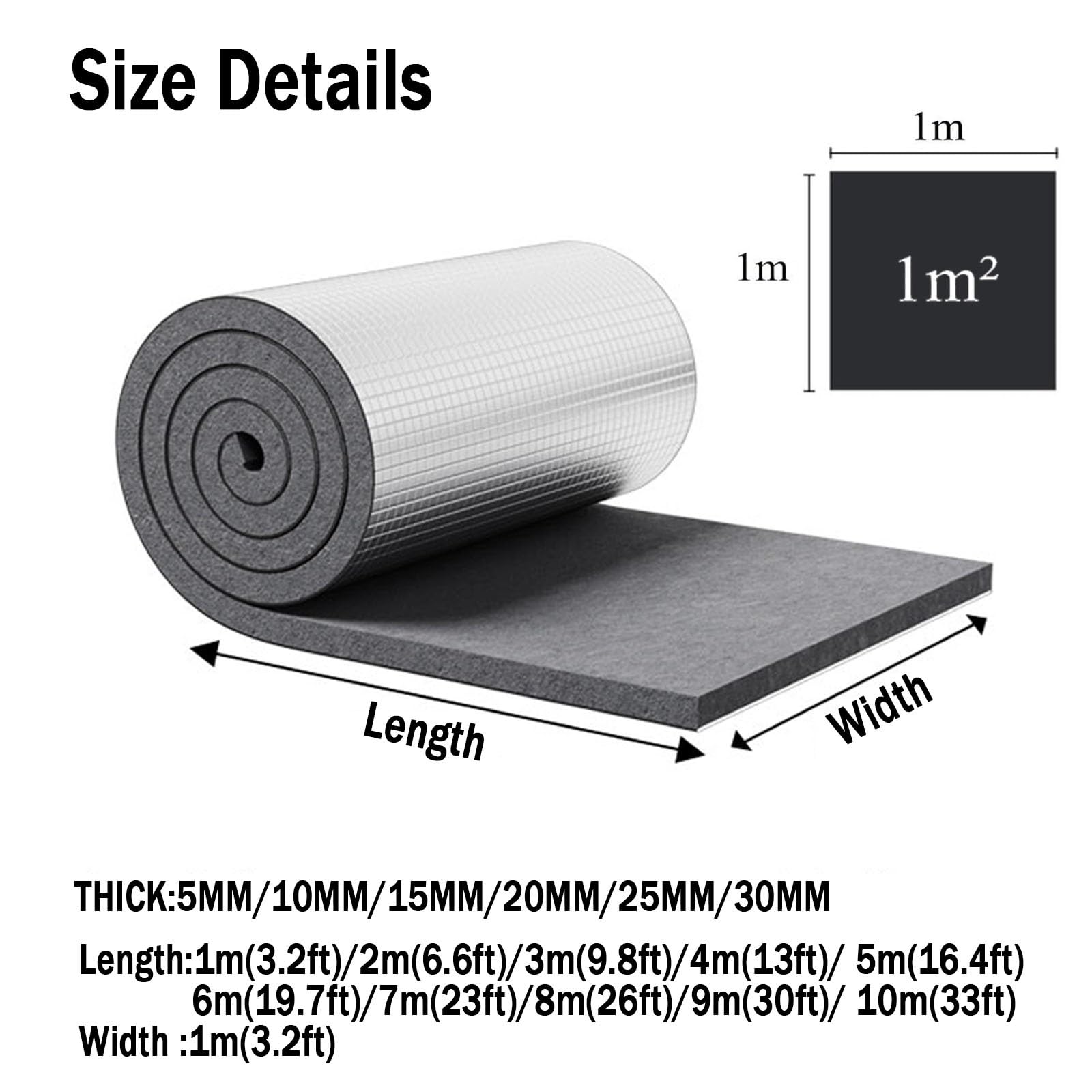 Tappetino Isolante Per Parasole Sul Tetto,Isolante Termico Pannello Riflettente Termosifoni,Anti-Uv Stuoia Fonoassorbente Cotone Isolante In Foglio Di Alluminio(5MM(THK),1*4m/3.2*13.1ft)