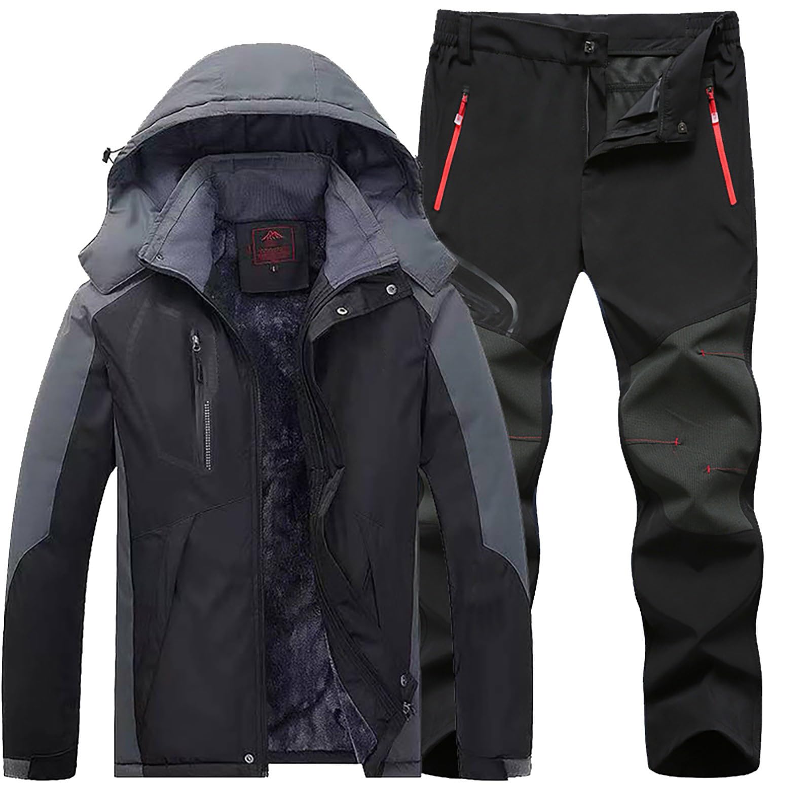 Conjunto de esquí para hombre chaqueta y pantalón – Traje de esquí para hombre, juego de 2 piezas, cortavientos para hombre, cremallera transpirable, chaqueta de exterior, ligera, plegable, chaqueta