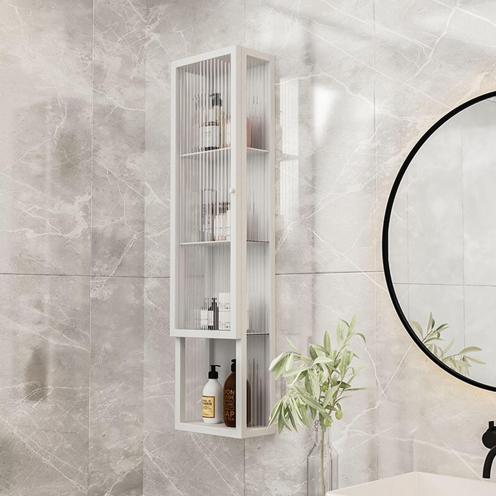 Armoire murale en métal, meuble de rangement en acier inoxydable et verre suspendu