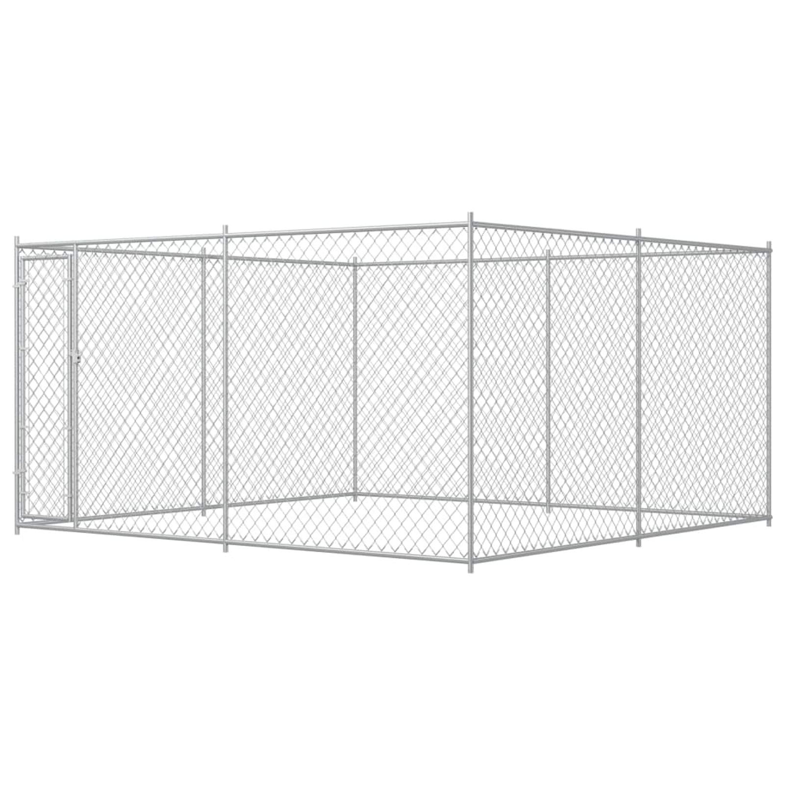 Casa per Cani Esterna, Recinto per Cani con Porta a Cerniera e Serratura, 383x383x185 cm in Acciaio Zincato, Spaziosa per Addestramento, Gioco e Sicurezza per Cani