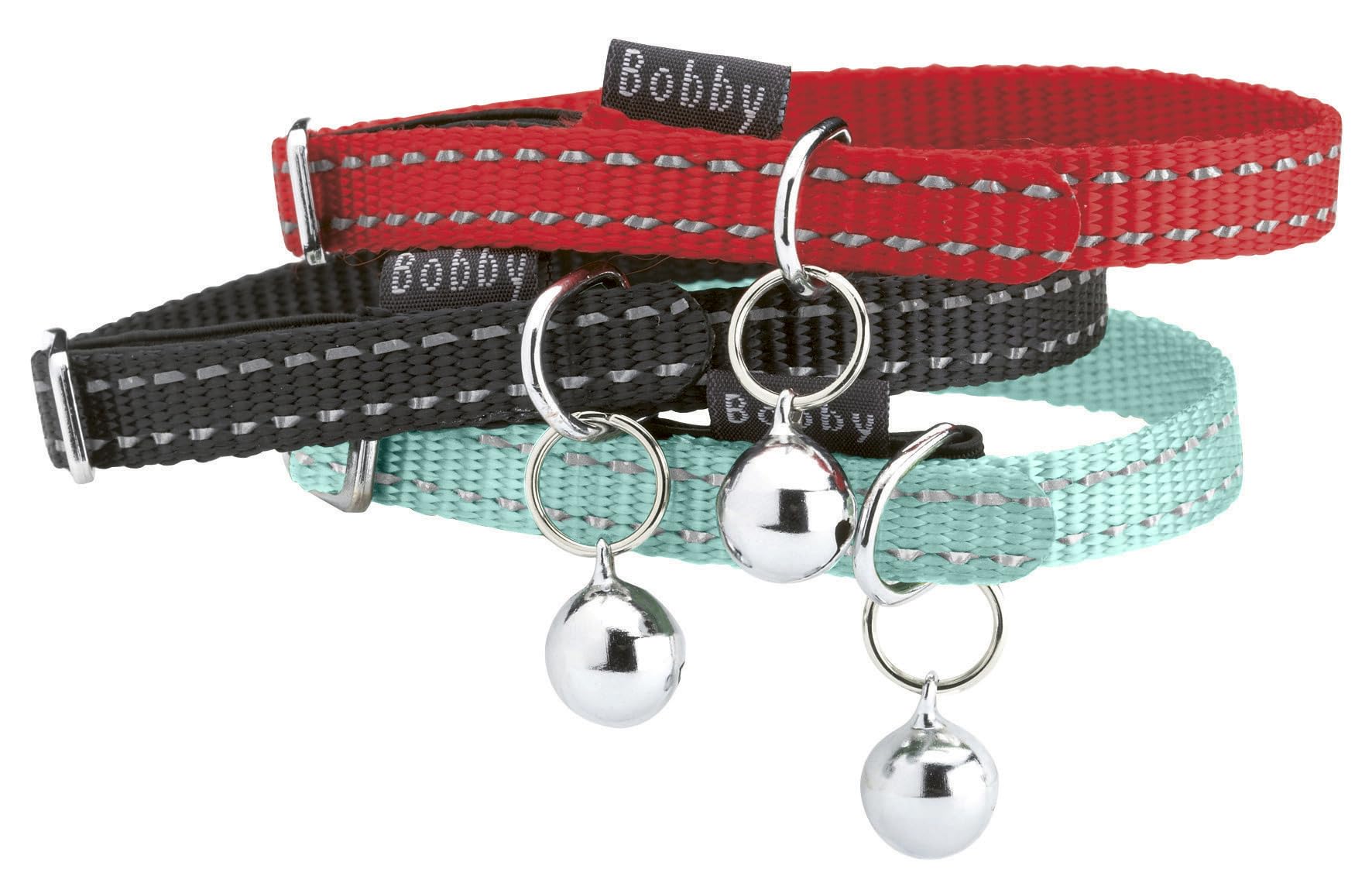 Bobby Safe - Collare gatto in Nylon colorato, Resistente, Antistrozzo, Riflettente, Regolabile, Giallo - lunghezza 30 cm, spessore 1 cm