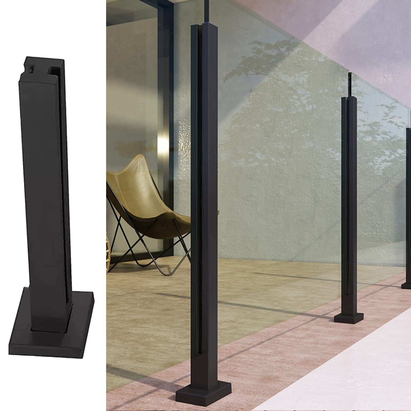 Glass Balustrade Post 41" Middle Post, 304 Stainless Steel Black Glass Railing Post with Spigot Slots & Sturdy Base for Steps, Balcony, Stairway, Deck, Patio Stairs(Cannot Add Handrail Version)