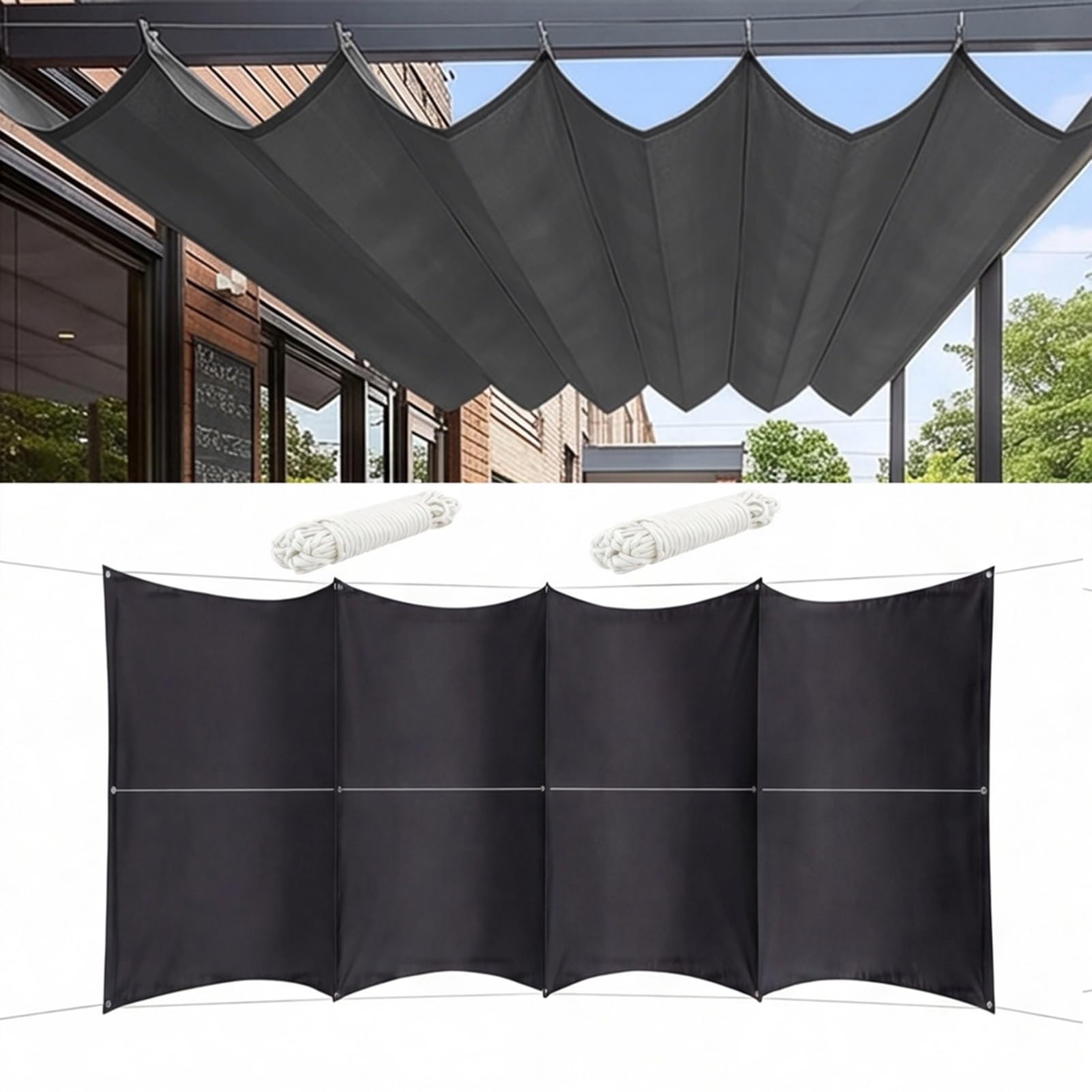 Wysuwana markiza 110 x 280 cm pergola regulowana ochrona przed promieniowaniem UV łatwa do zawieszenia falowana chowana markiza na taras, pokłady, patio, ganki i altany, ciemnoszary