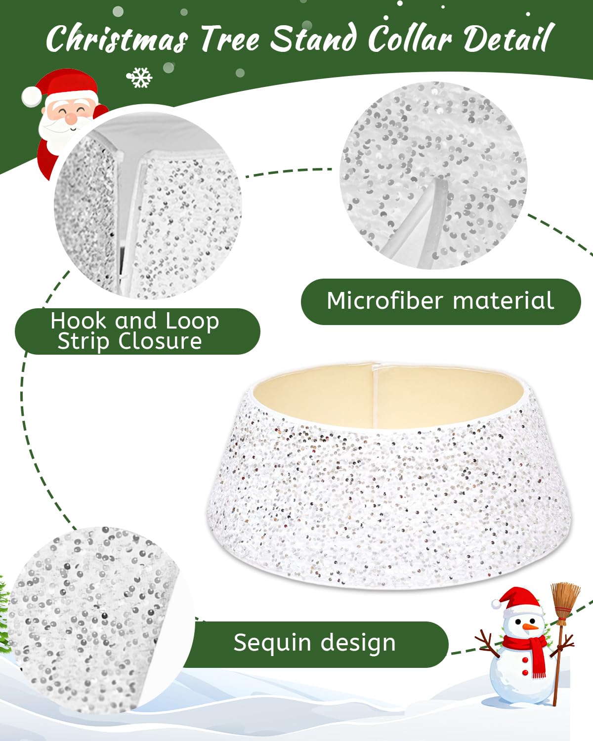 Odot Copri Base Albero Natale, Bianca Glitter Copri Albero di Natale Base, Christmat Tree Skirt Per Decorazioni Per Feste A Casa Vacanza(40 X 60 X 20 cm)