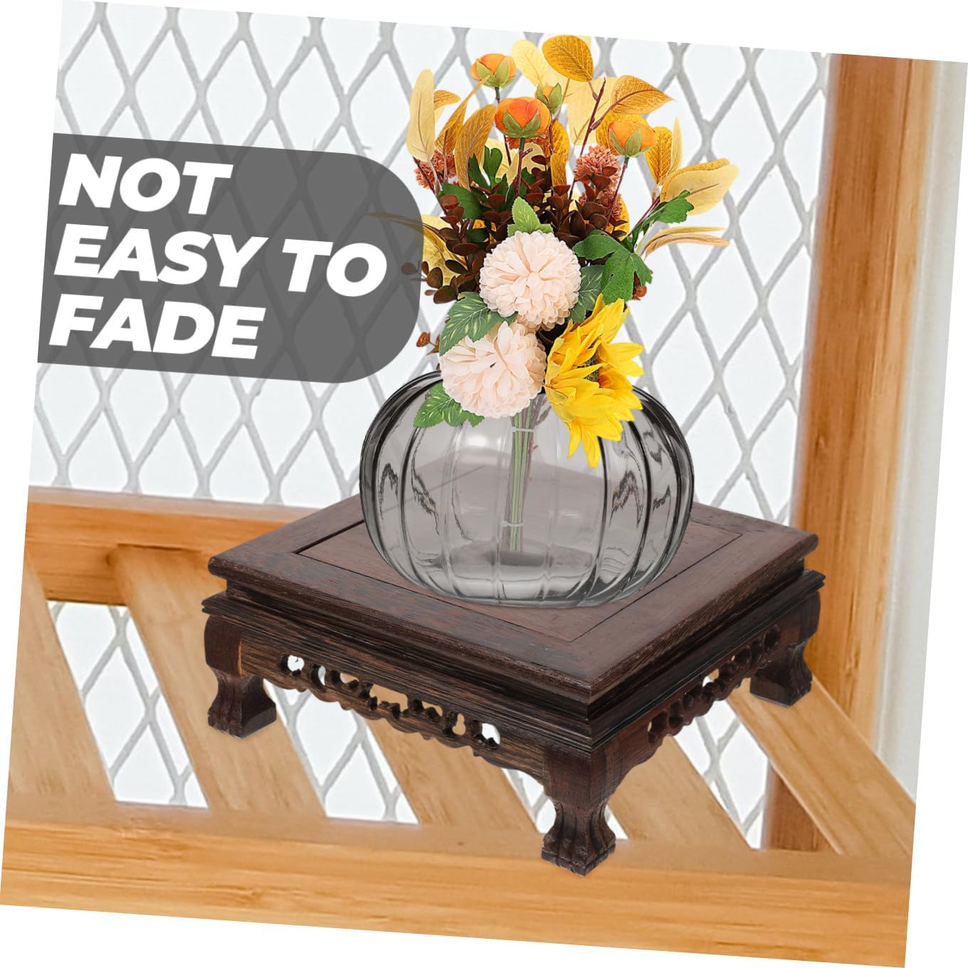 Decorative Rectangular Wooden Pedestal Plant Stand Multi Use Display for Indoor Outdoor Carved Base for Flowerpots Bonsai Holders and Home Decor