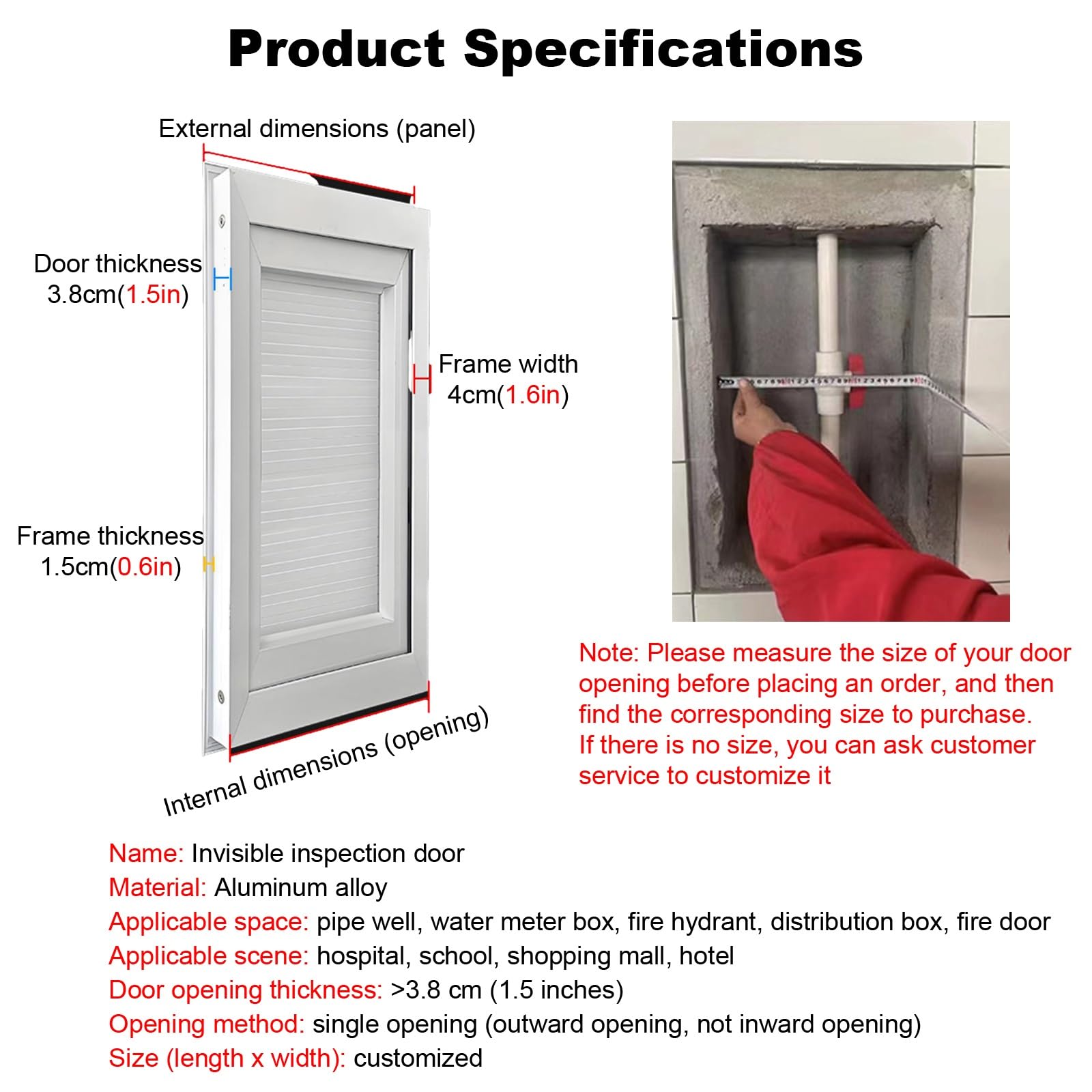 Pannello di accesso resistente per impianti idraulici a parete con chiavistello, porta di accesso in metallo con telaio in alluminio per manutenzione tubi