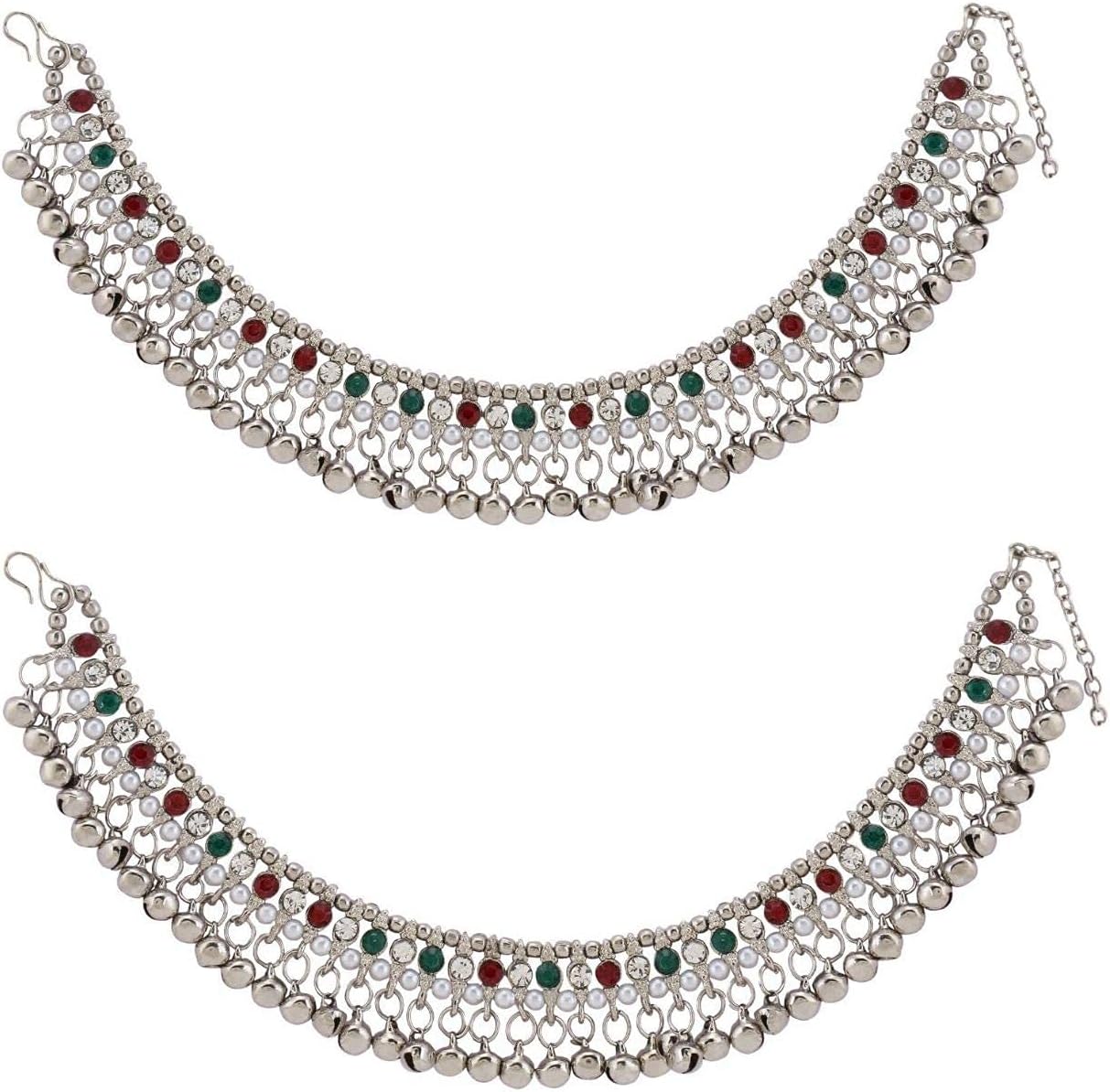 Efulgenz Indian Bridal Anklets for Women Ghungroo Jhanjara Anklet Bollywood Faux Kundan Pearl Ankle Bracelets Set Bell Anklets for Women