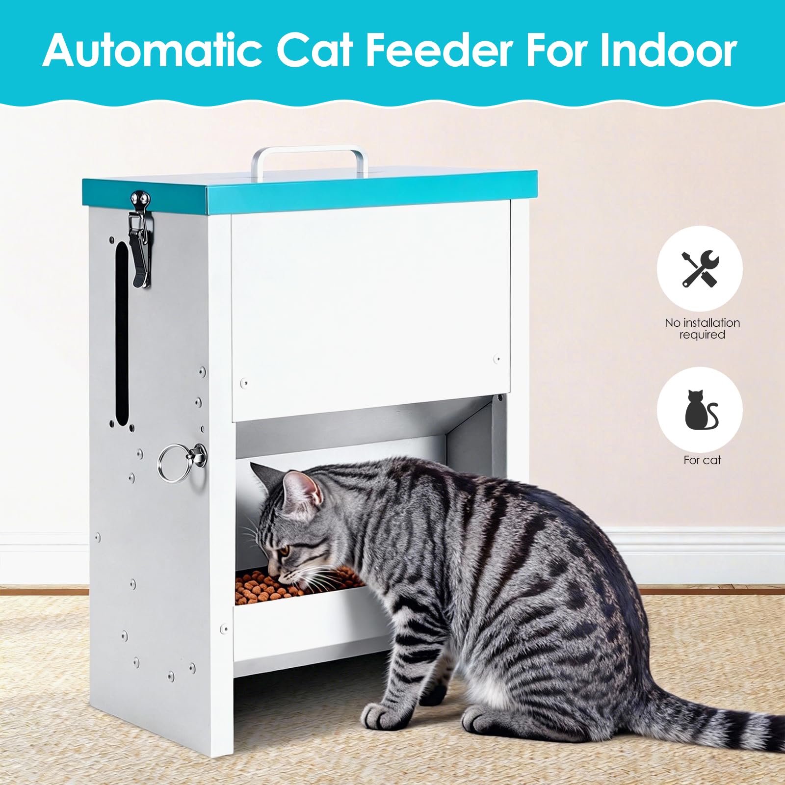 Distributore Automatico Cibo Gatti 4L con Ciotole Rialzate, Mangiatoia per Animali Domestici in Metallo, Robusto, Resistente a Pioggia e Neve