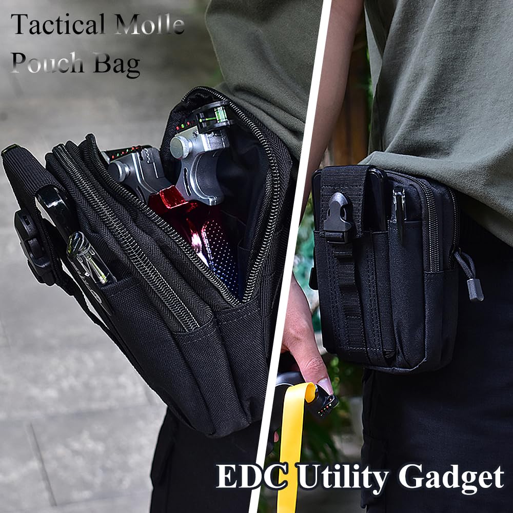 Runzkzy Tactical Pouch Molle Pouches Camping Hiking Outdoor Gear EDC Small Tool Pouch Multipurpose Waist Bag Cell Phone Holster Holder Wallet Pouch (Black) - Image 4