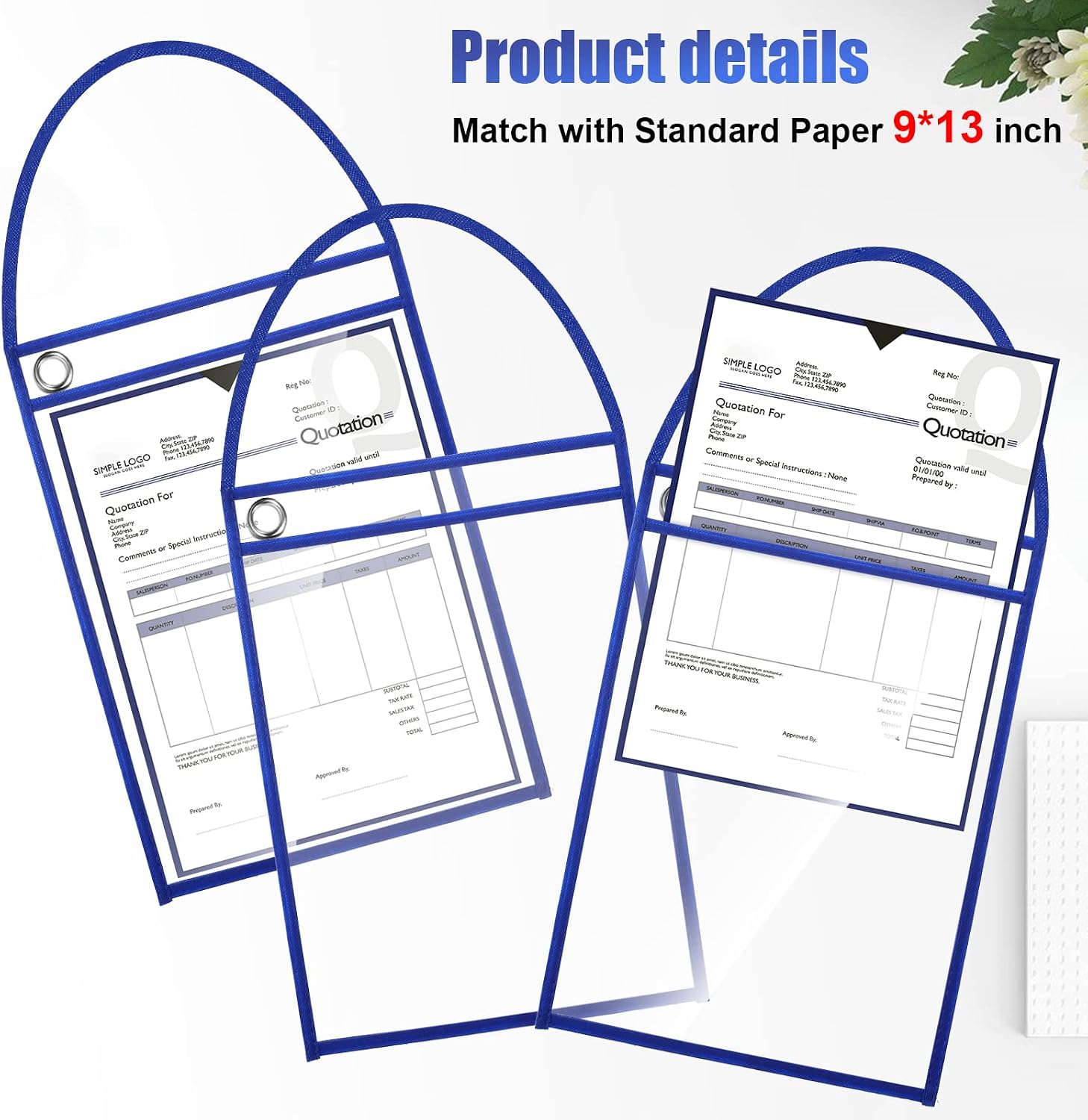 Epakh 30 Pack Office Products Shop Ticket Holders with Hanging Strap 9 x 12 Inches, Dry Erase Pockets, Job Ticket Holders, Both Sides Clear, Welcome to Work Order(Blue) image 3