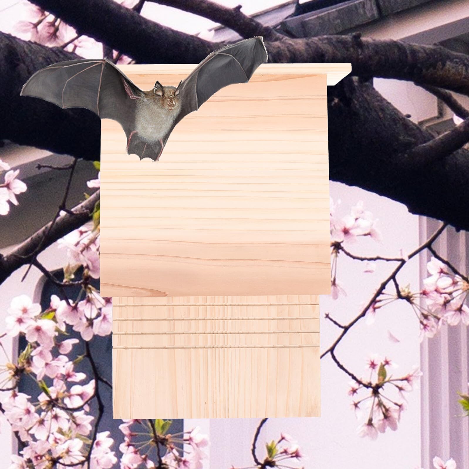 Veemoon Casetta per Pipistrelli da Esterno in Legno Massello, Rifugio Naturale per Pipistrelli da Giardino, Bat Box Fatta a Mano per Cortile e Habitat Fauna Selvatica