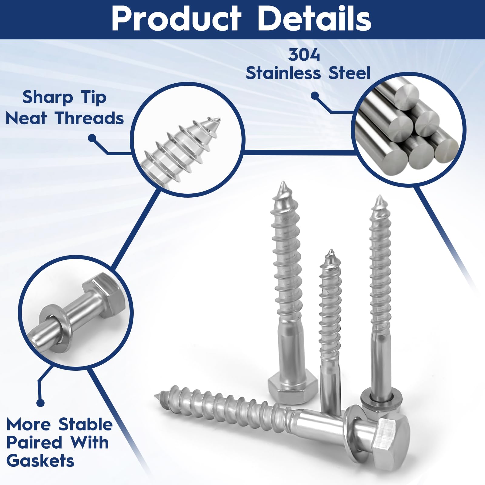 Pack of 40 Hexagon Wood Screws, Hex Screws, Key Screws, Stainless Steel Screws Wood, Galvanised Wood Screws - Image 3