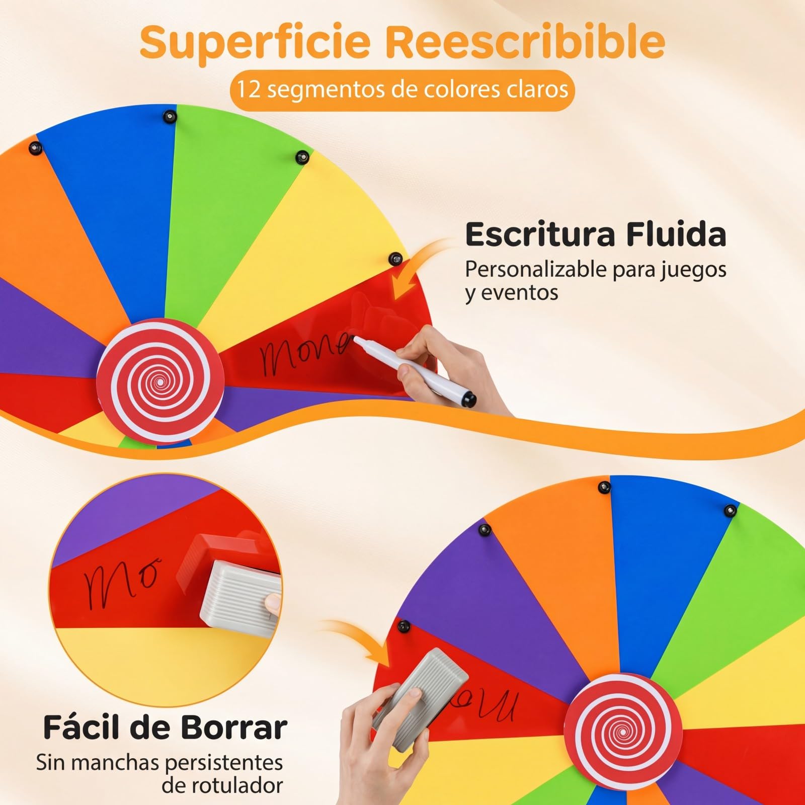 COSTWAY 24" Ruleta de Premios de Sobremesa Borrable con 12 Ranuras