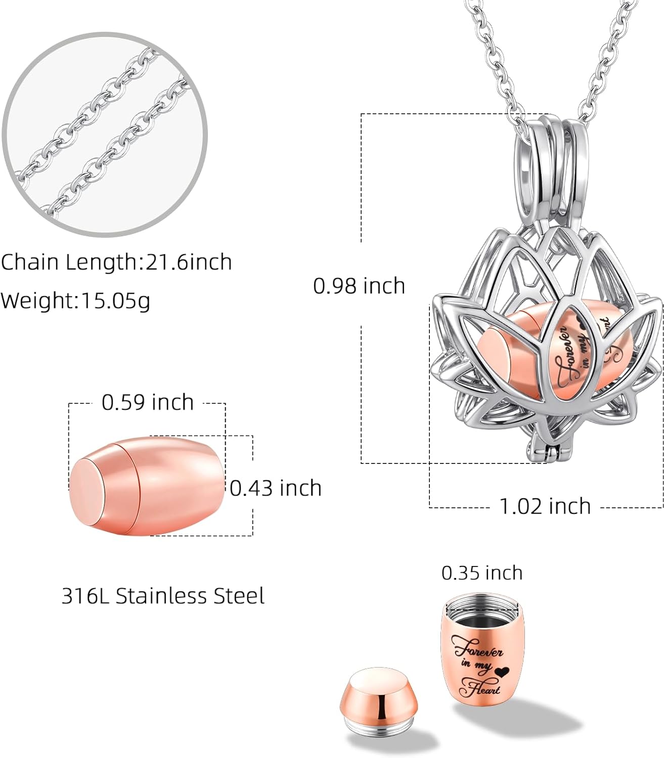 Lotus Urn Necklace for Ashes Pendant Cremation Jewelry with Mini Keepsake Loved One Urn Memorial Ash Jewelry For Women Men - Image 2