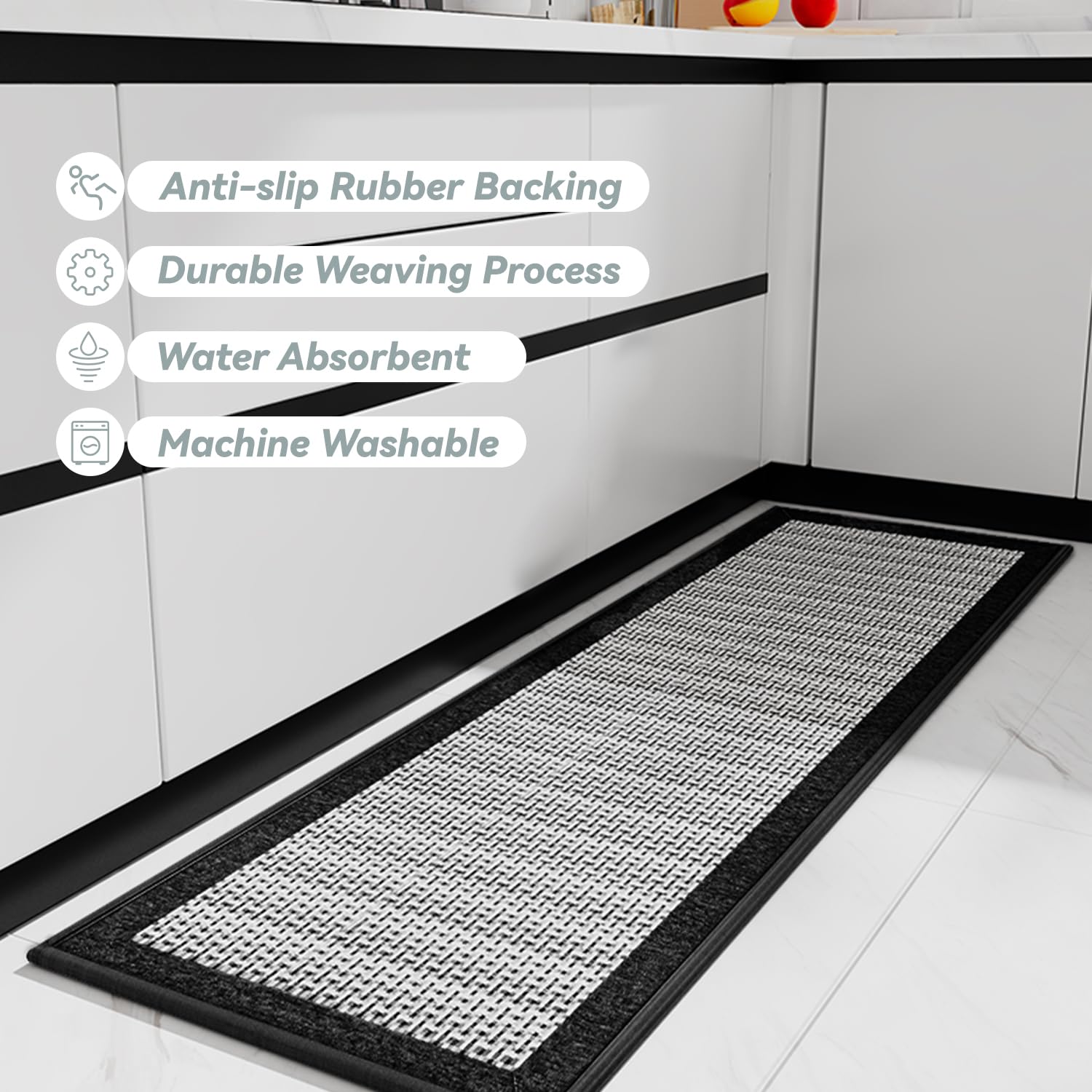 SIXHOME Tapis de Cuisine Antidérapant en Caoutchouc Lavable en Machine Absorbant Noir 50x80+50x150cm