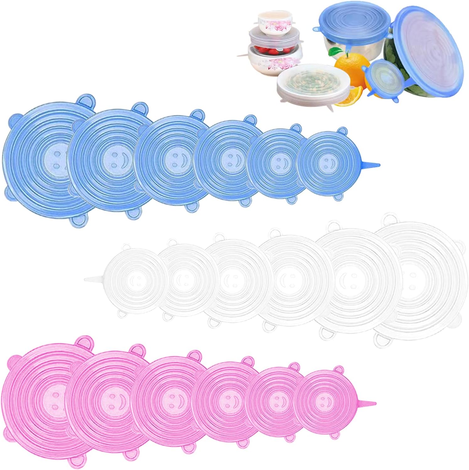 Silicone Stretch Lids,18 Pack Food Covers Reusable Silicone Bowl Lids 6 Sizes for Kitchen Freezer Container Dishwasher Microwave (18 Pack)