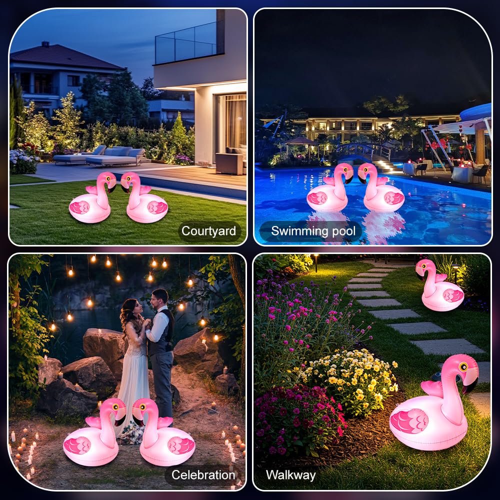 2 luces solares flotantes para piscina, flamencos, flotantes, IP68, resistentes al agua, para piscina, estanque, jardín, césped