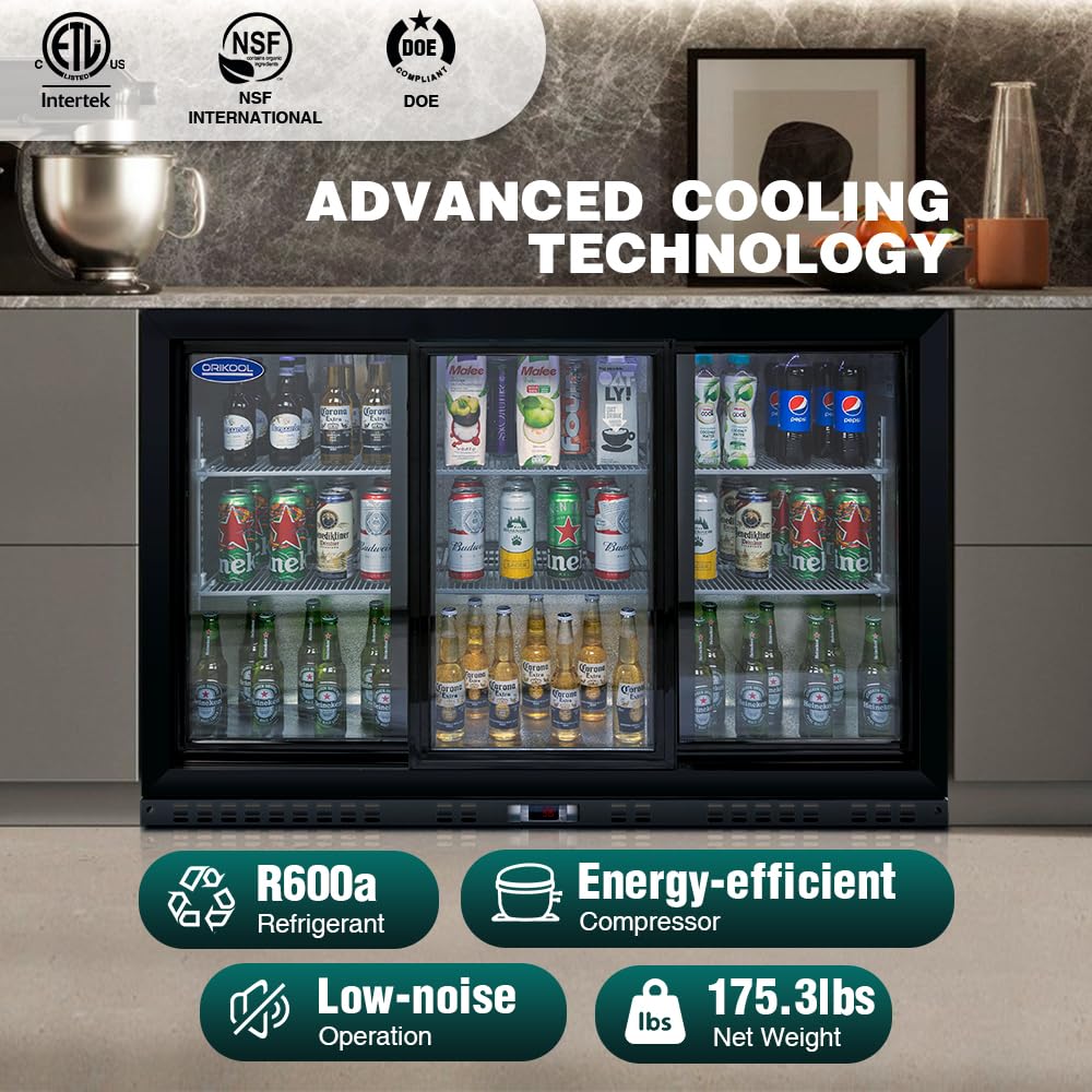 Lispin Back Bar Cooler - 480 Can Capacity Beverage Refrigerators, 3 Sliding Glass Doors, LED Lighting, Adjustable Shelves, Safety Door Lock, Perfect For Bars, Restaurants & Home on Fridge.com - View 3