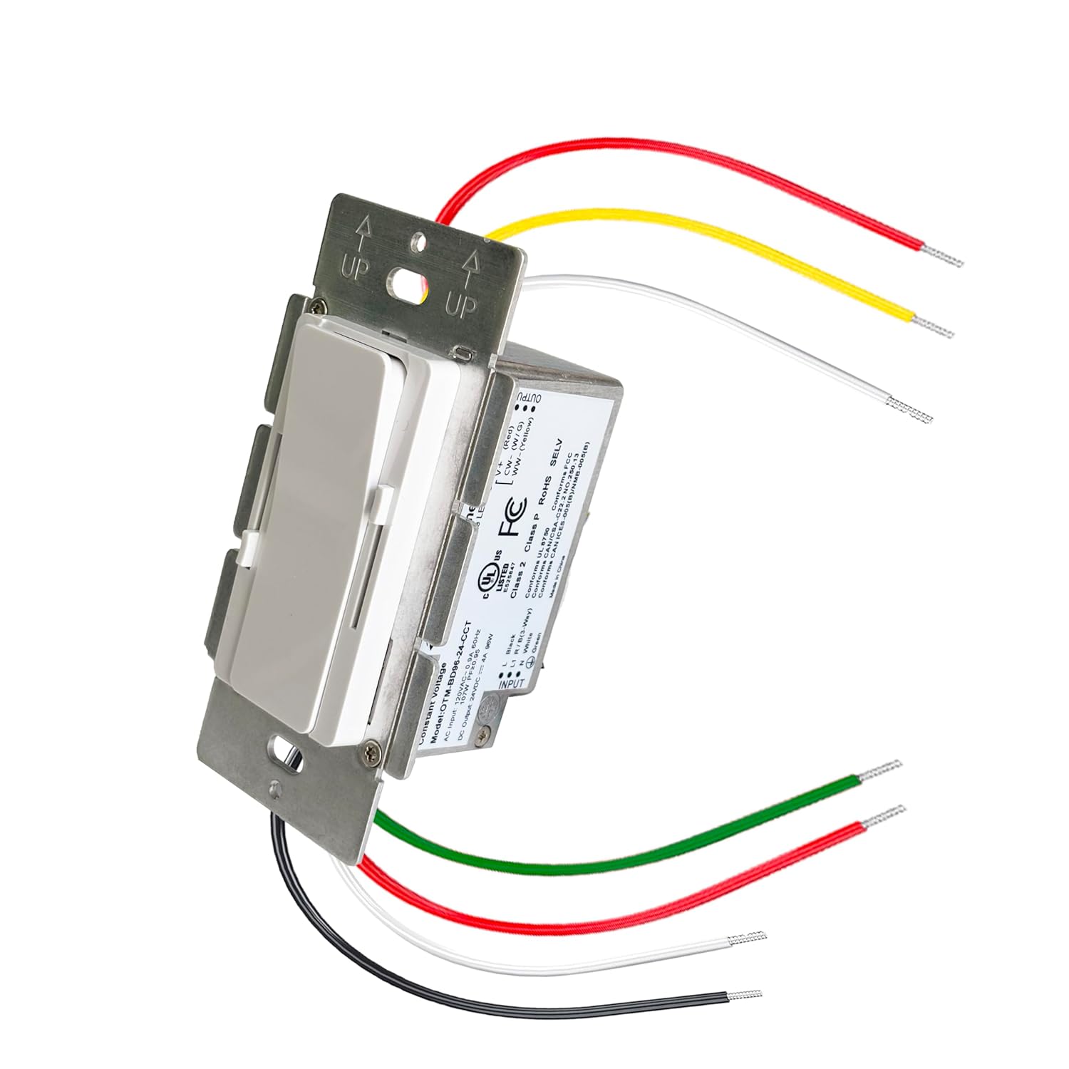 24V 96W CCT Dimmable LED Driver and Dimmer Switch 2 in 1 Unit, 120V AC to DC Power Supply with ON/Off, Single-Pole/3-Way, for Tunable White LED Strips, UL Listed Class 2