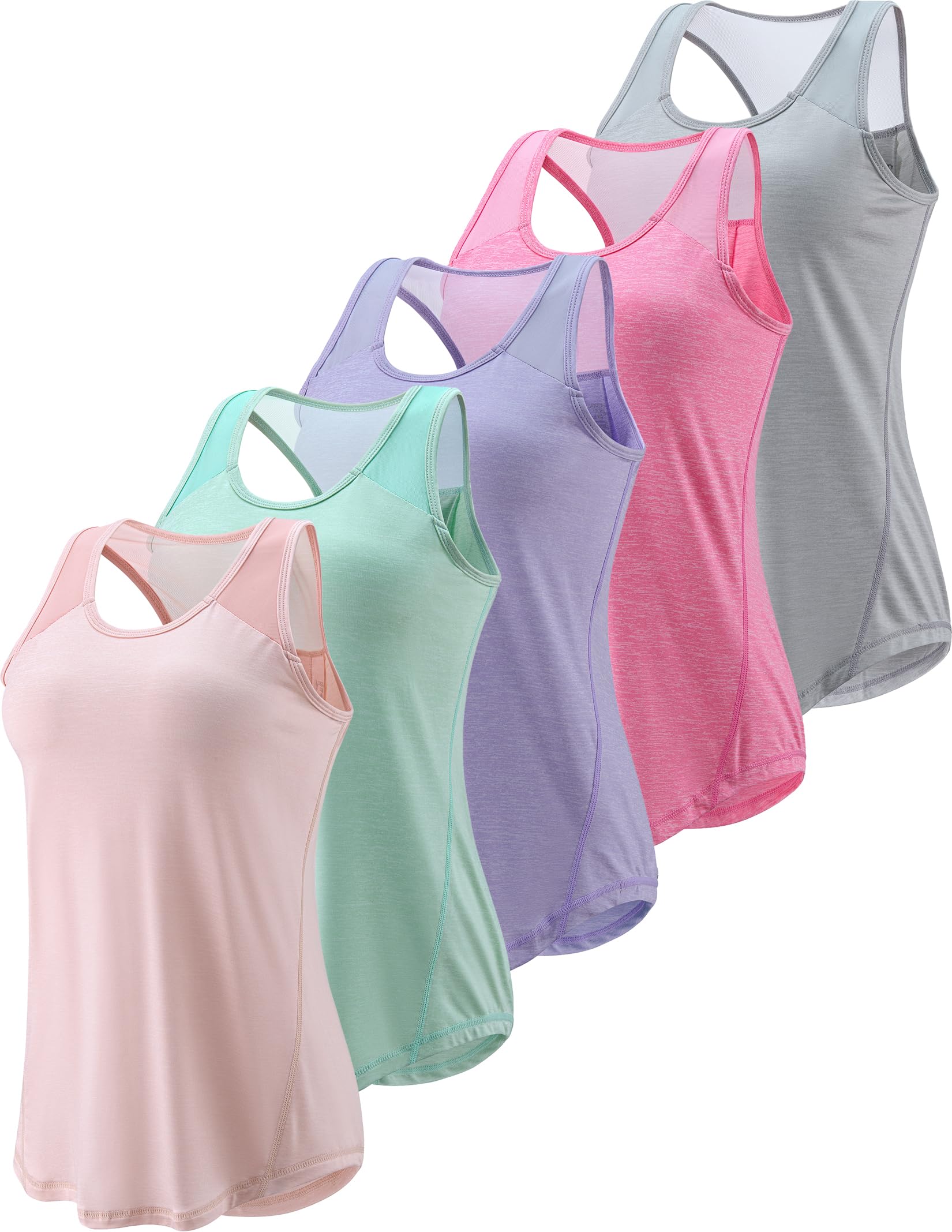 5 Pack Women's Workout Tops, Athletic Racerback Tank Tops for Women, Mesh Sleeveless Shirts Yoga for Gym Running