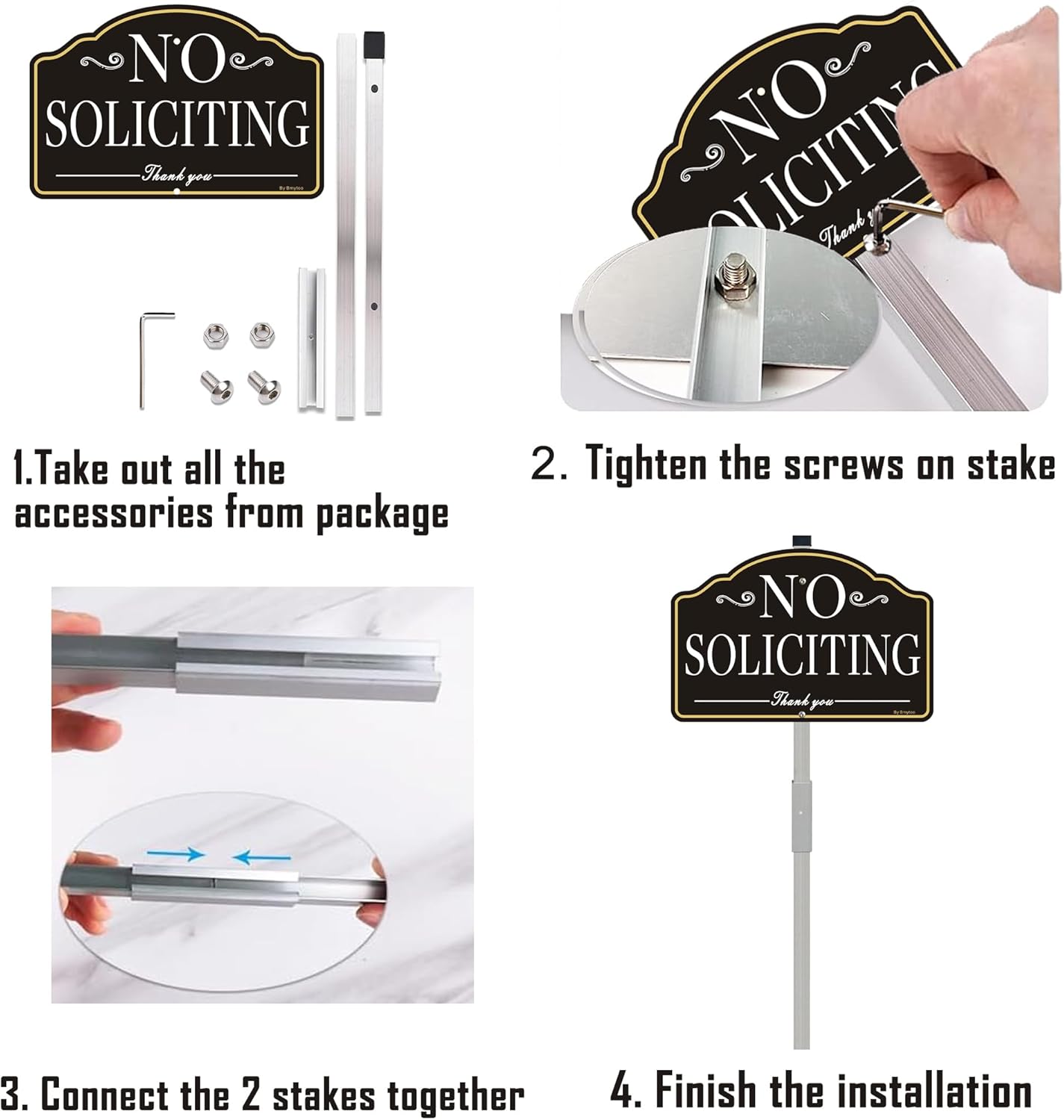 2 Pack No Soliciting Sign for House- with 28" Alloy Stake - 12" x 8" Metal No Soliciting Yard Sign for Home- Aluminum No Solicitors Sign - No Solicitation Signs for Home - No Fade & Rust-Free