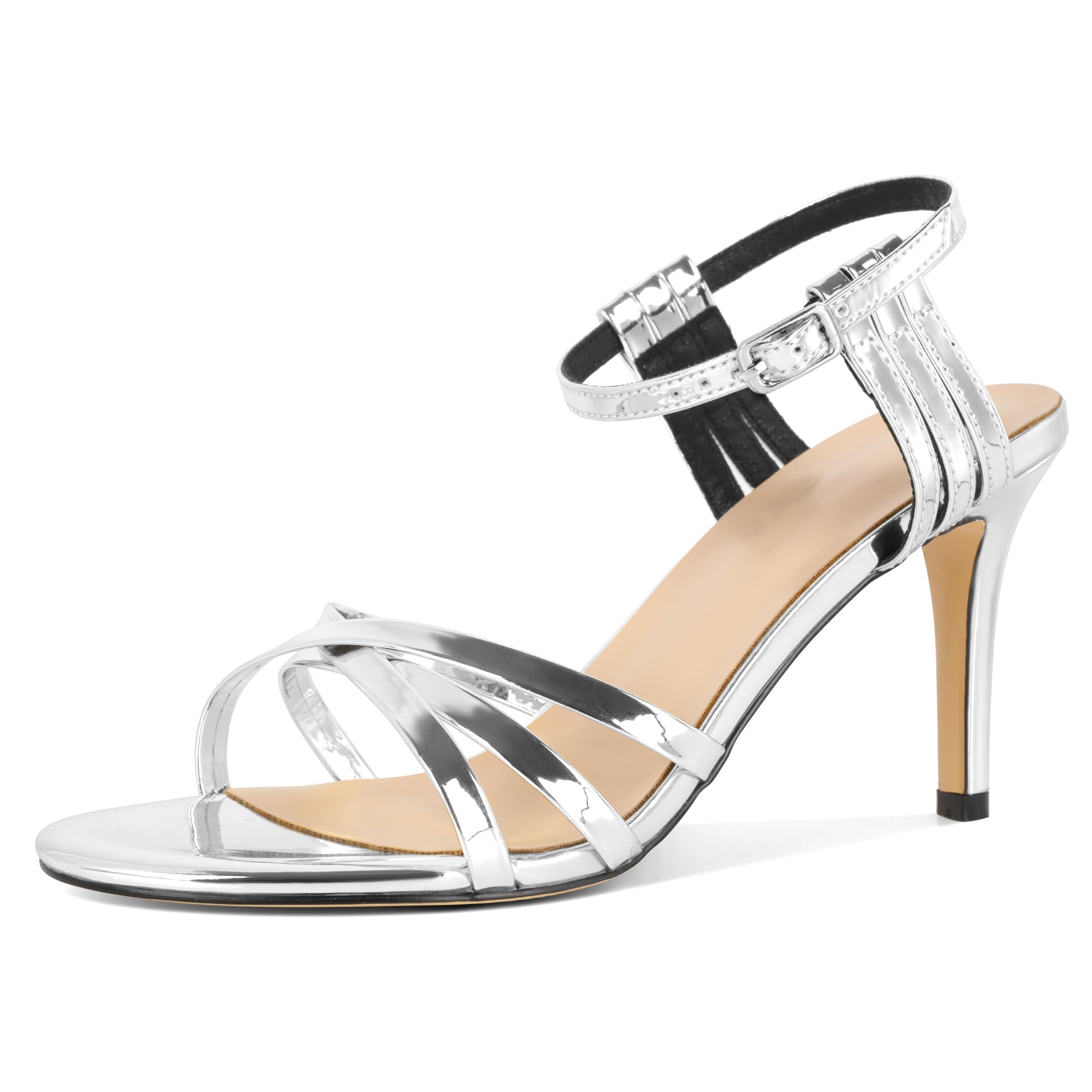 YODEKS Strappy Heels for Women High Heels Heeled Sandals Open Toe Heels 3.5 Inch Prom Party Shoes