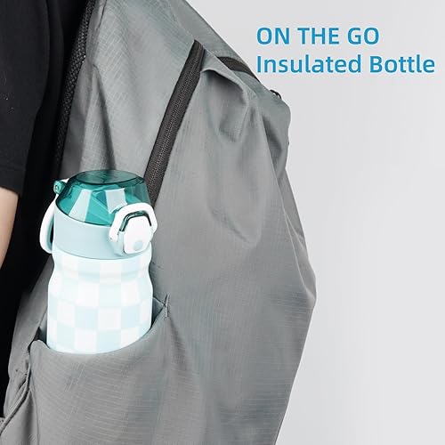 Miniatura 6 de Insulated Water Bottle with Straw and Carry Loop,18 oz Stainless Steel Double Wall Vaccum Metal Water Flask with Leak-proof Lid,Blue White Plaid