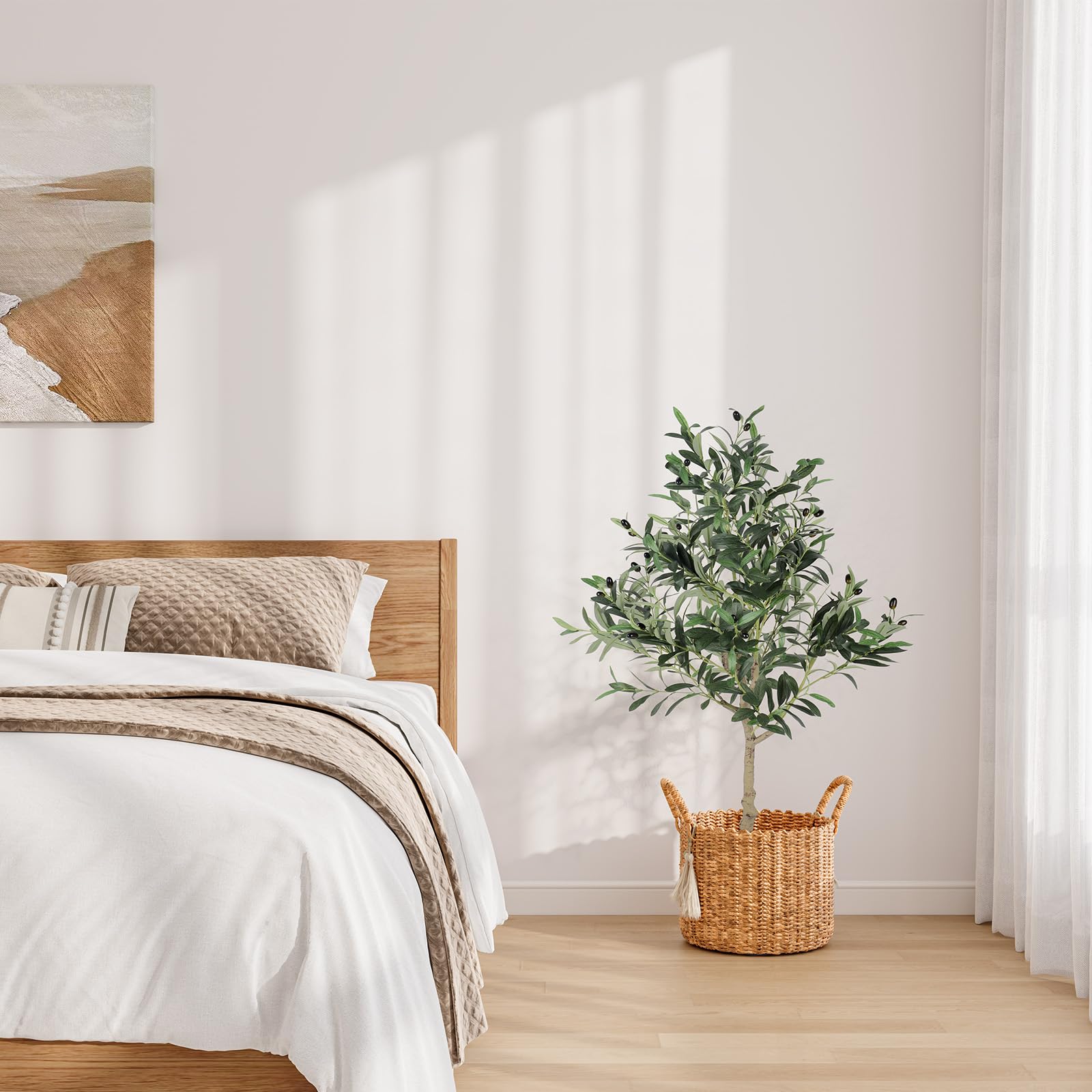Dripex Árbol de olivo artificial de 120 cm, plantas artificiales grandes de olivo en maceta, decoración para casa, salón, dormitorio, oficina, jardín