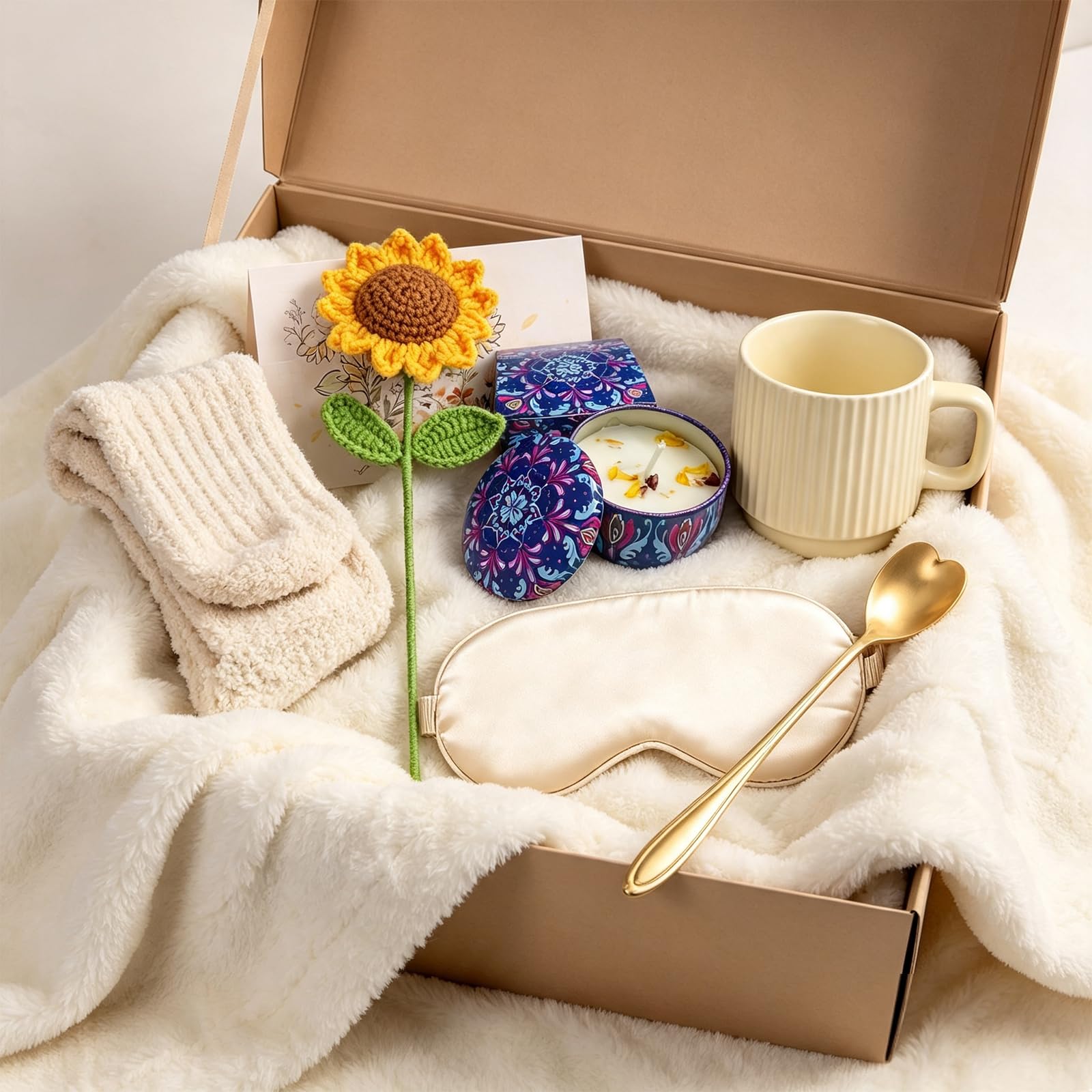 Cesti regalo con girasole da donna, confezione unica per la cura, Get Well Soon & Thinking of You, regalo per mamma, nonna, moglie o fidanzata, set regalo di compleanno per migliore amica, colore