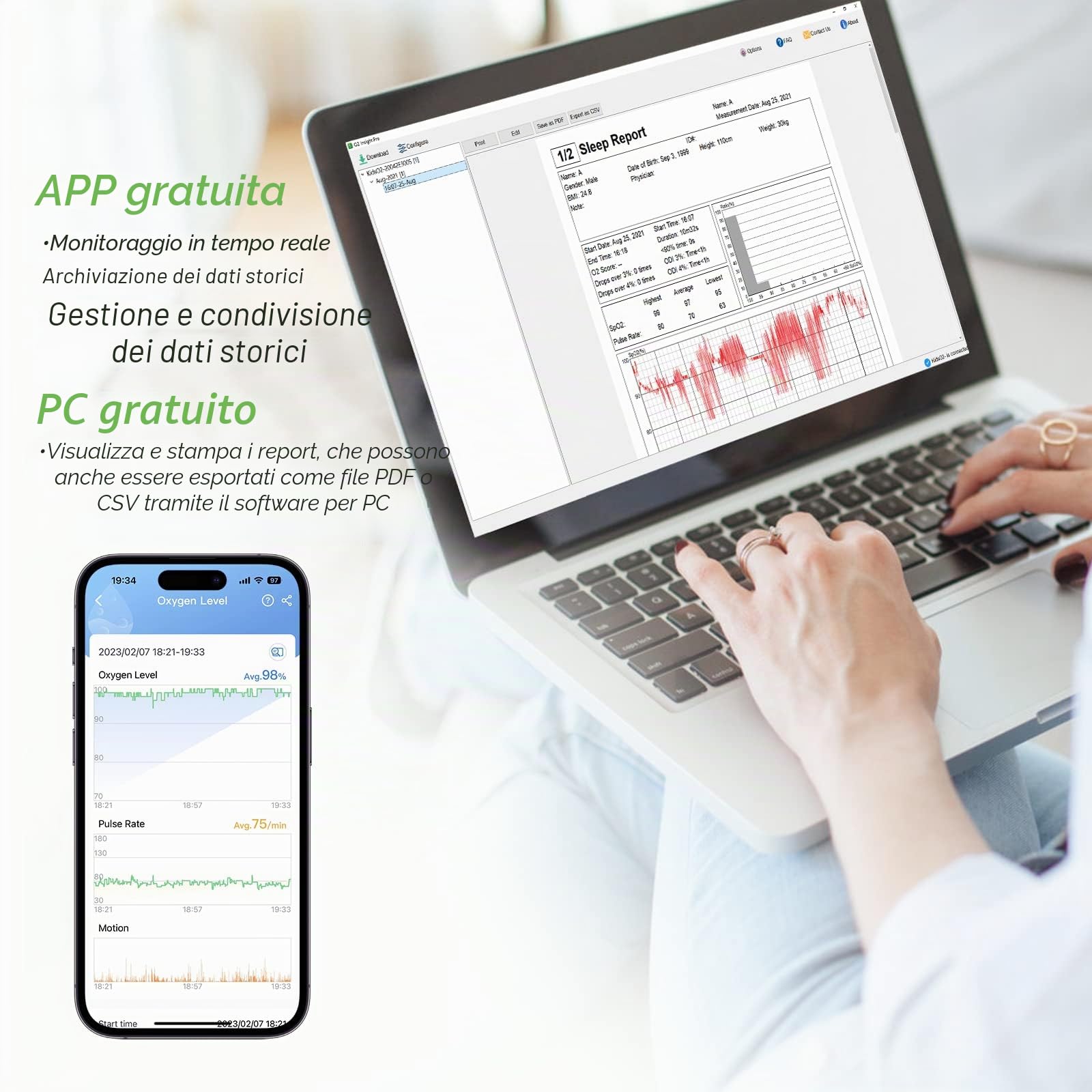 ViATOM Pulsossimetro per bambini, Pediatrico Ossimetro, misuratore di saturazione di ossigeno SpO2 e misurazione del polso, livelli di ossigeno nel sangue con promemoria audio in App, Bluetooth