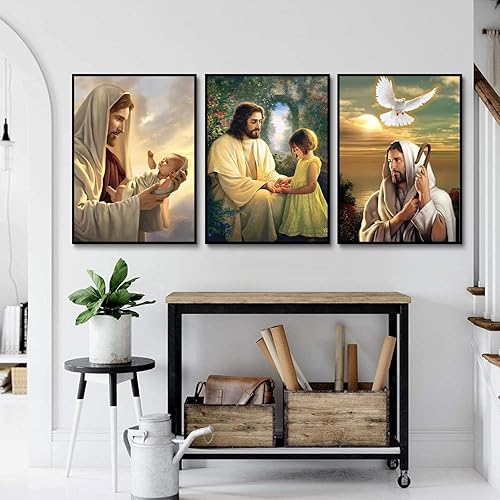 Miniatura 2 de 3 piezas de arte de pared religioso cristiano de Jesús, escritura, fe curada, lienzo para decoración de pared, imágenes estéticas, carteles,