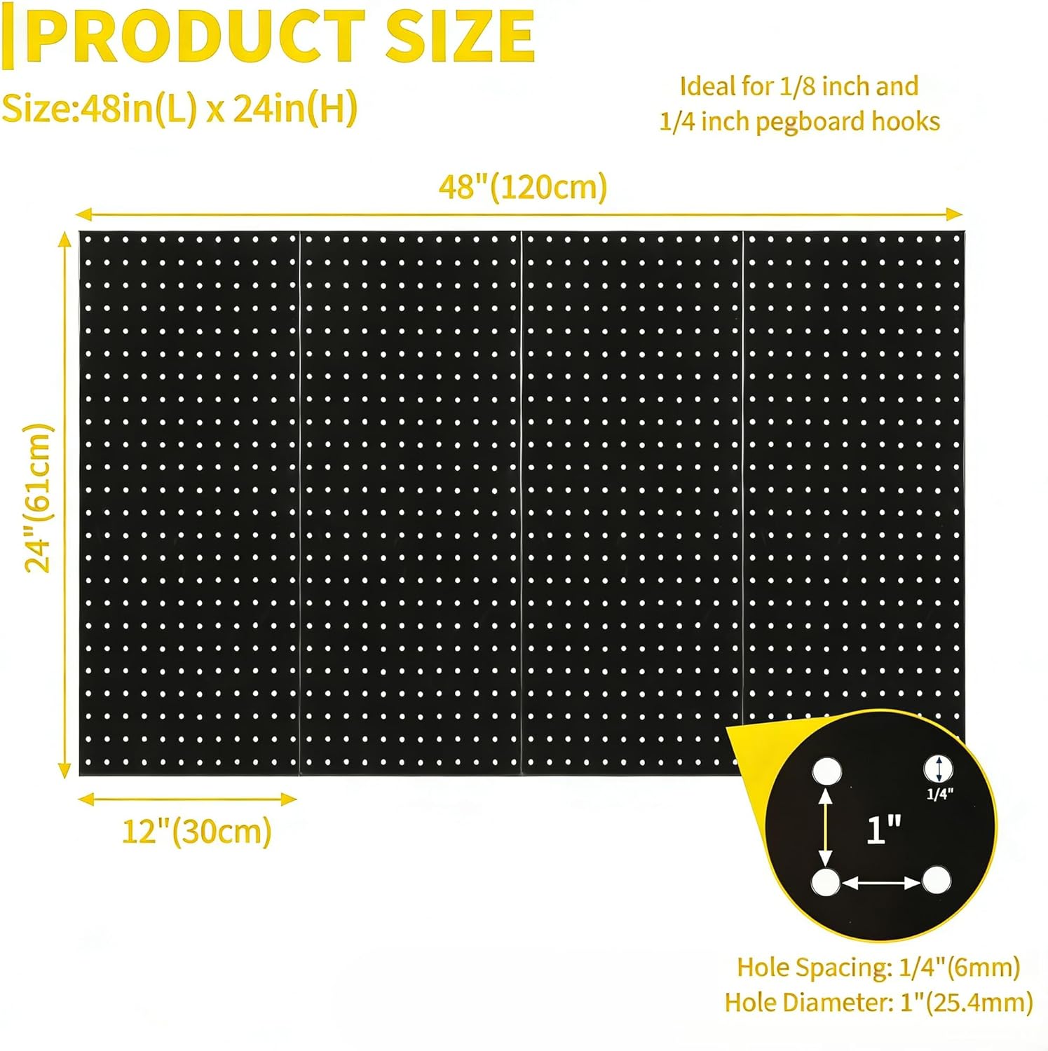 4 PCS Metal Pegboard Panels, 48"X24" Peg Board Wall Organizer with Flexible Layout for Garage Storage, Workshop, Kitchen and Craft Room Tool Organization