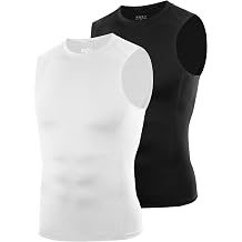 2 Pack Mens Compression Shirt, Sleeveless Gym Tank Tops, Running Football Undershirts Base Layer for Sports Workout
