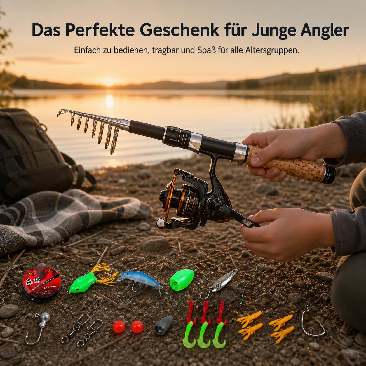 Canna da Telescopica 36 cm | Componenti in metallo, Set da Pesca Completo, Pesca in acque dolci, Per pescatori