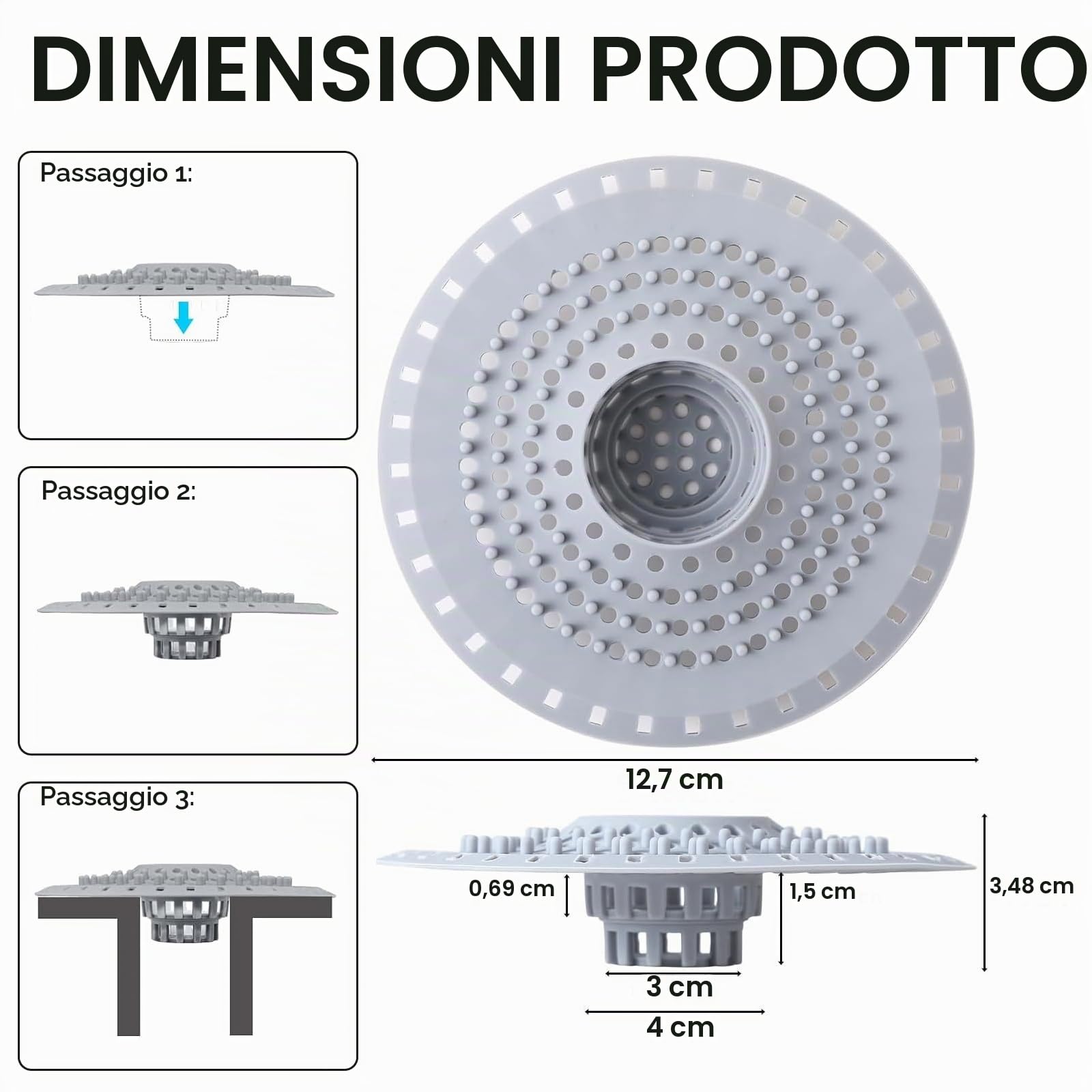 3 Pezzi Raccogli Capelli Doccia, Filtro Doccia Capelli in Silicone, Filtro per Capellio Protezione Scarico con Fondo Rialzato, Filtros per Lavello per Bagno, Vasca da Bagno, Cucina