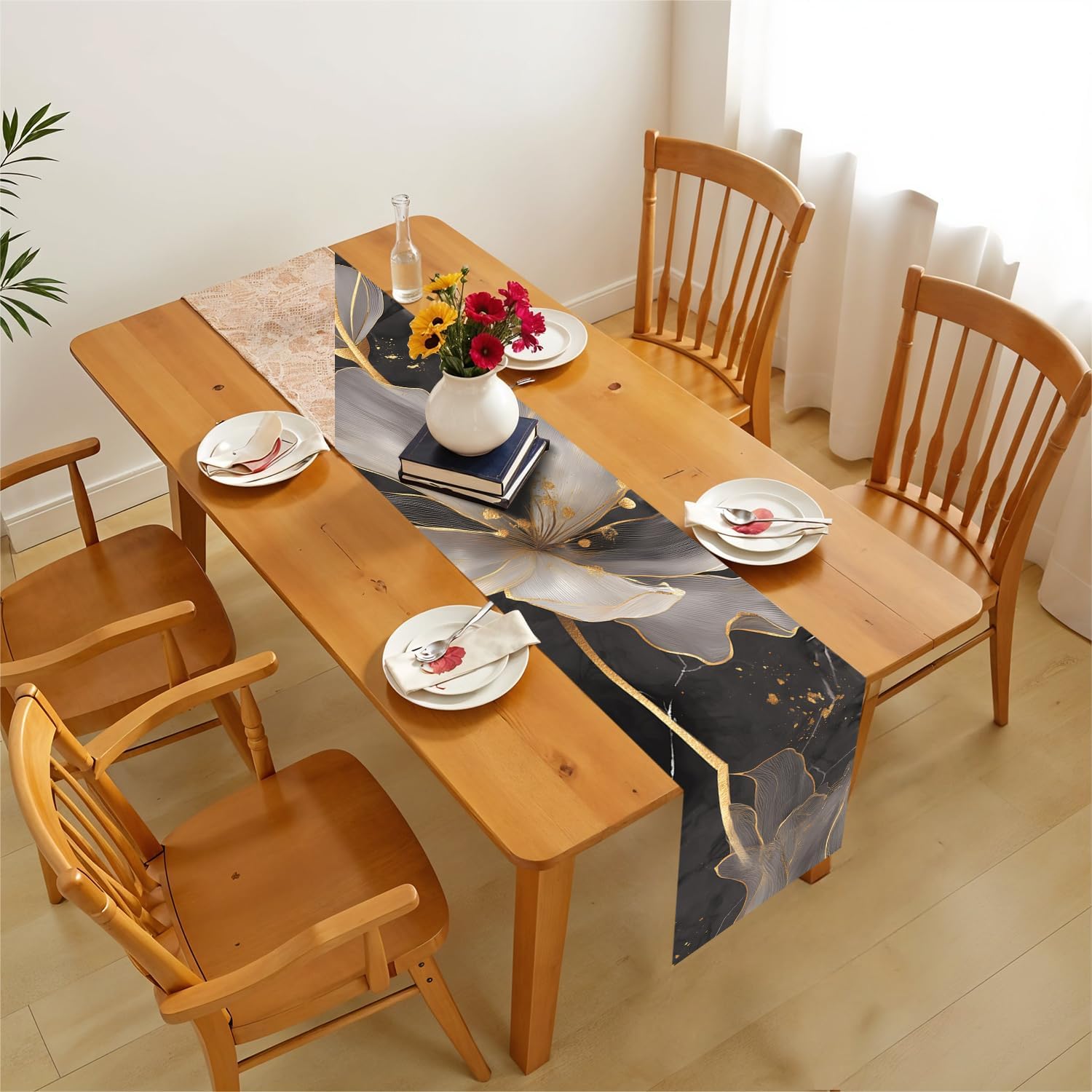 Floral Printed Dining Table Scarf Floral Leaves Table Runner Kitchen Dining Table Decoration for Home Party Decor 13x71 Inch (Multicolored-1, 13x71 Inch) Multicolored-1 13x71 Inch image 6 of 8 B0FCFR4C4T