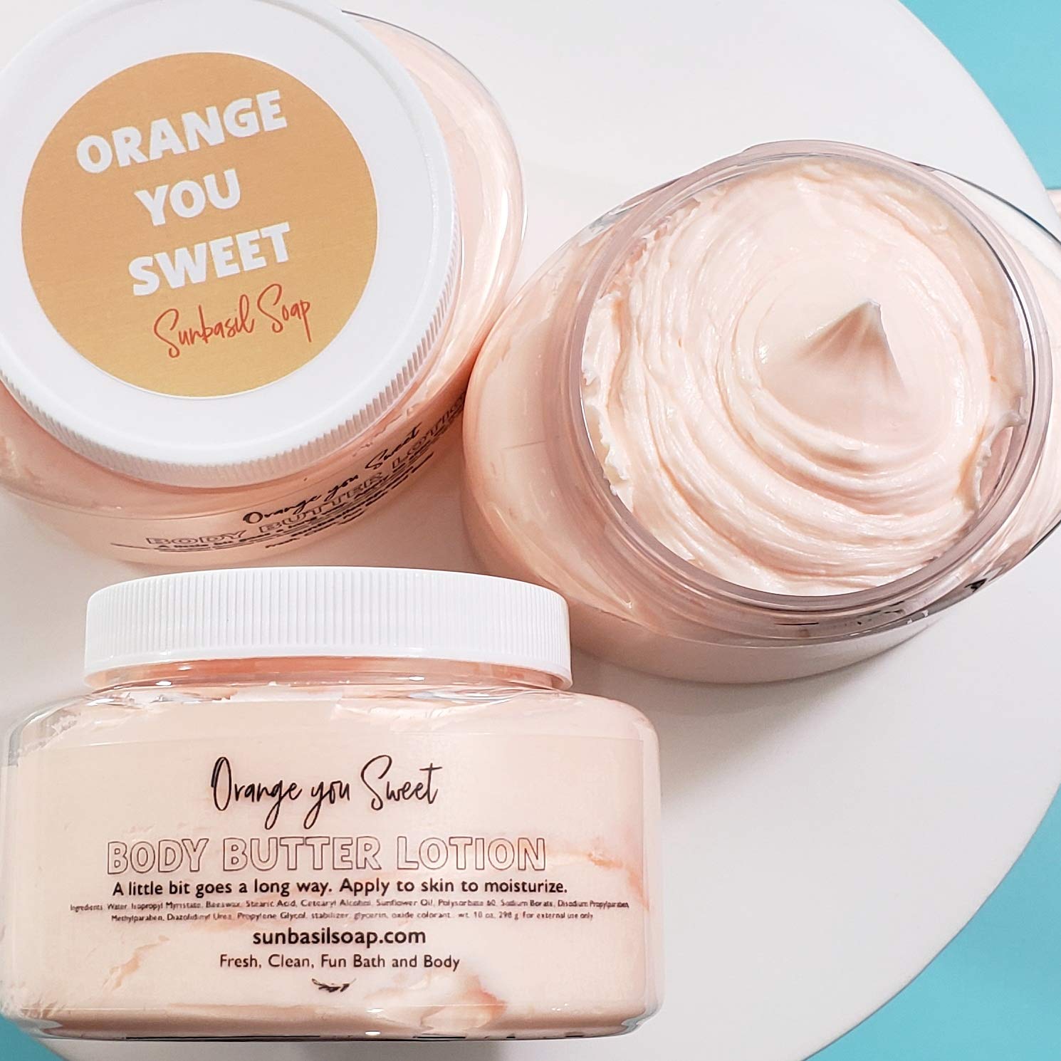 Sunbasil Soap Orange Citrus Body Butter. Handmade Natural Body Cream. Scented Punny Whipped Lotion