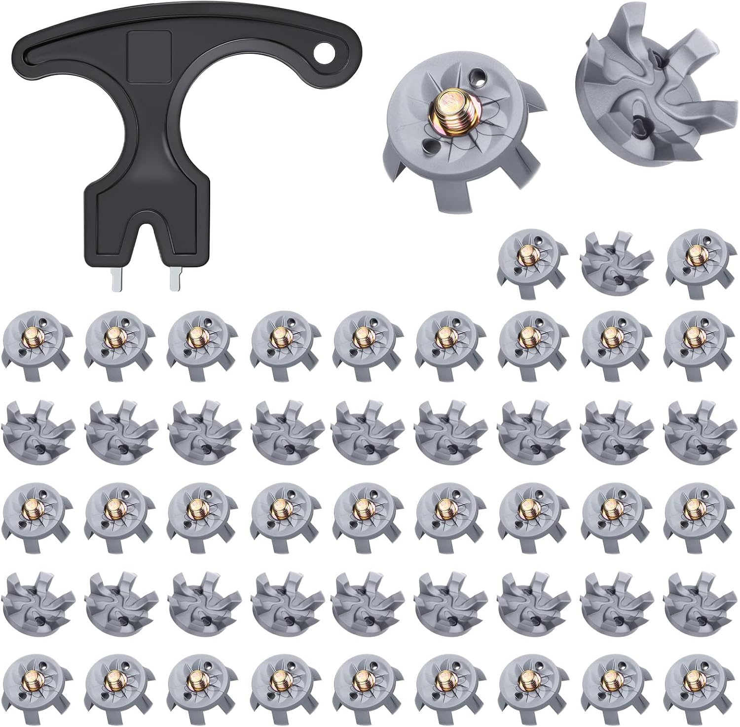 51Pcs Golf Spikes Set 50 Golf Shoe Spikes Replacements with Cleats Spanner | Metal Thread Screw 6 mm Dia Spike Tool Accessories for Lawn Outdoor Cricket Shoe Player Lover